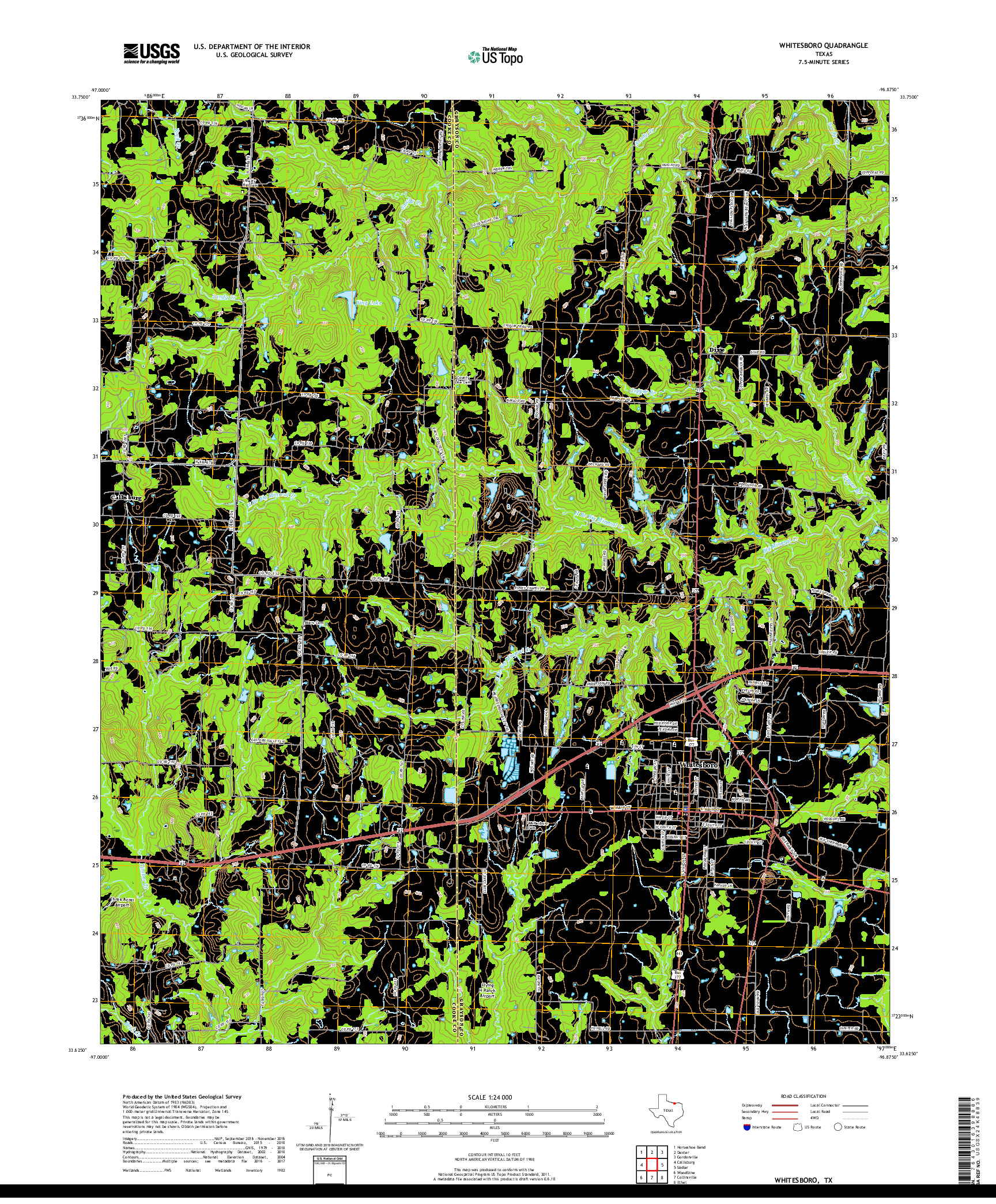 USGS US TOPO 7.5-MINUTE MAP FOR WHITESBORO, TX 2019