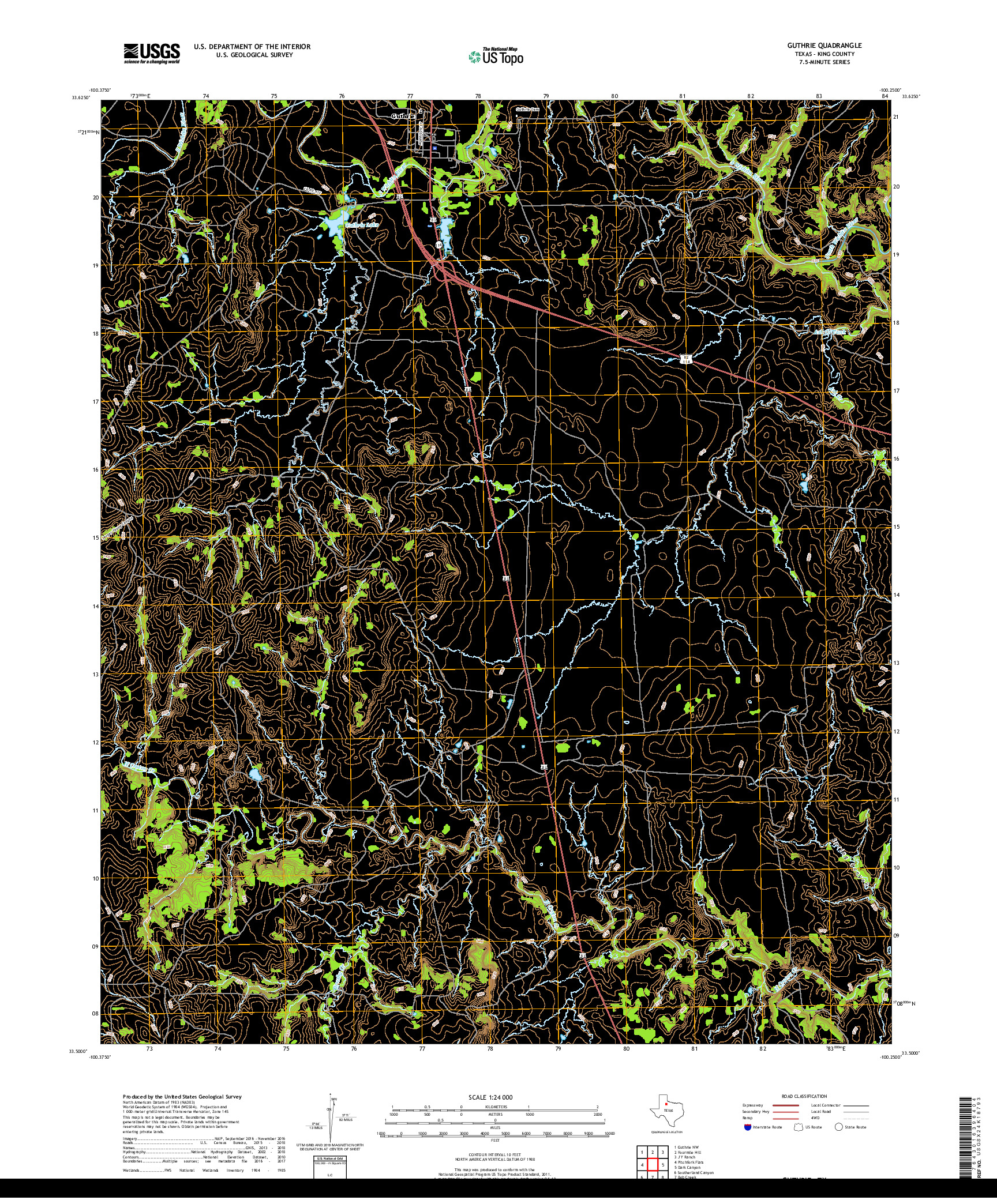 USGS US TOPO 7.5-MINUTE MAP FOR GUTHRIE, TX 2019