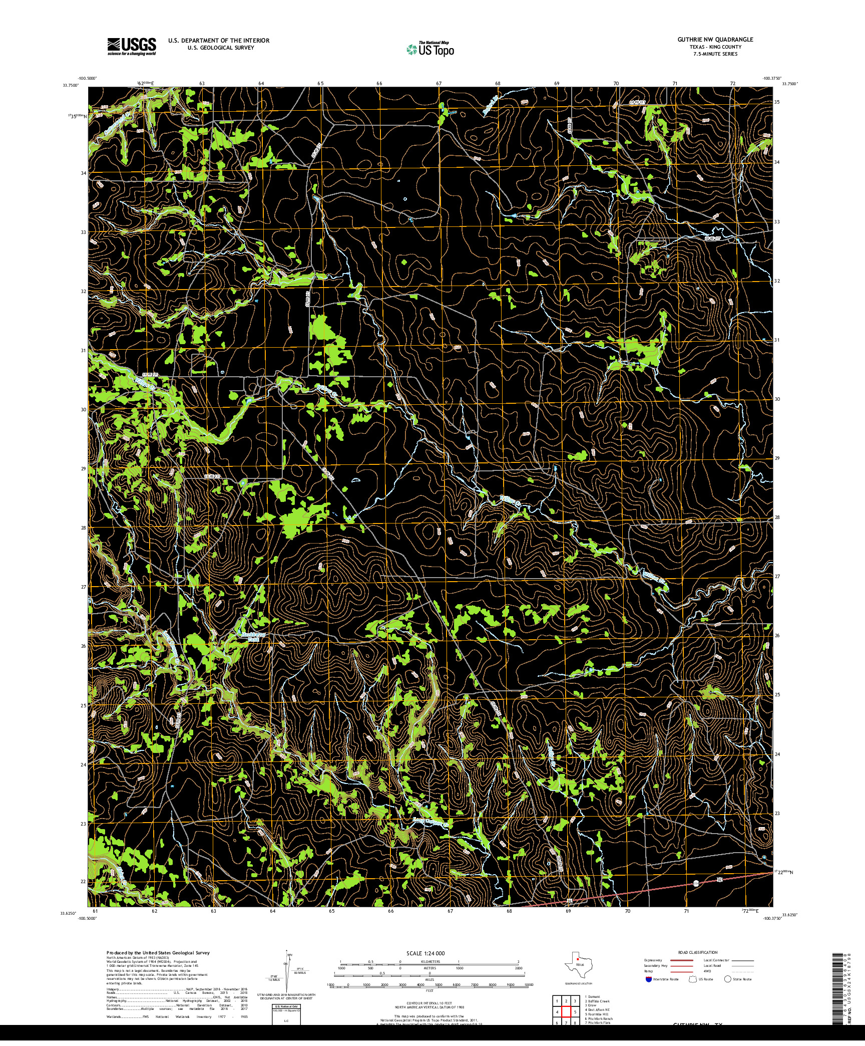 USGS US TOPO 7.5-MINUTE MAP FOR GUTHRIE NW, TX 2019