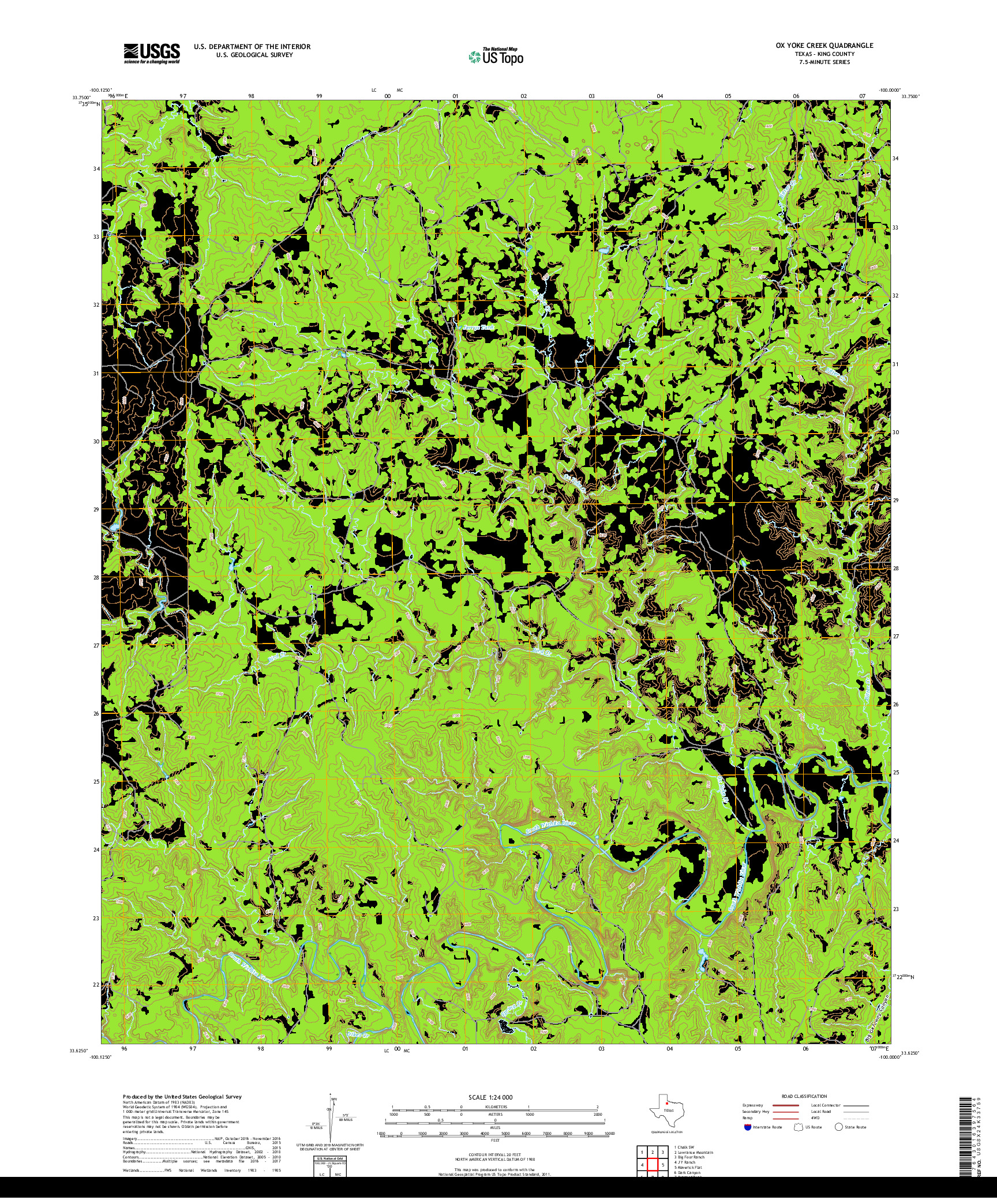 USGS US TOPO 7.5-MINUTE MAP FOR OX YOKE CREEK, TX 2019