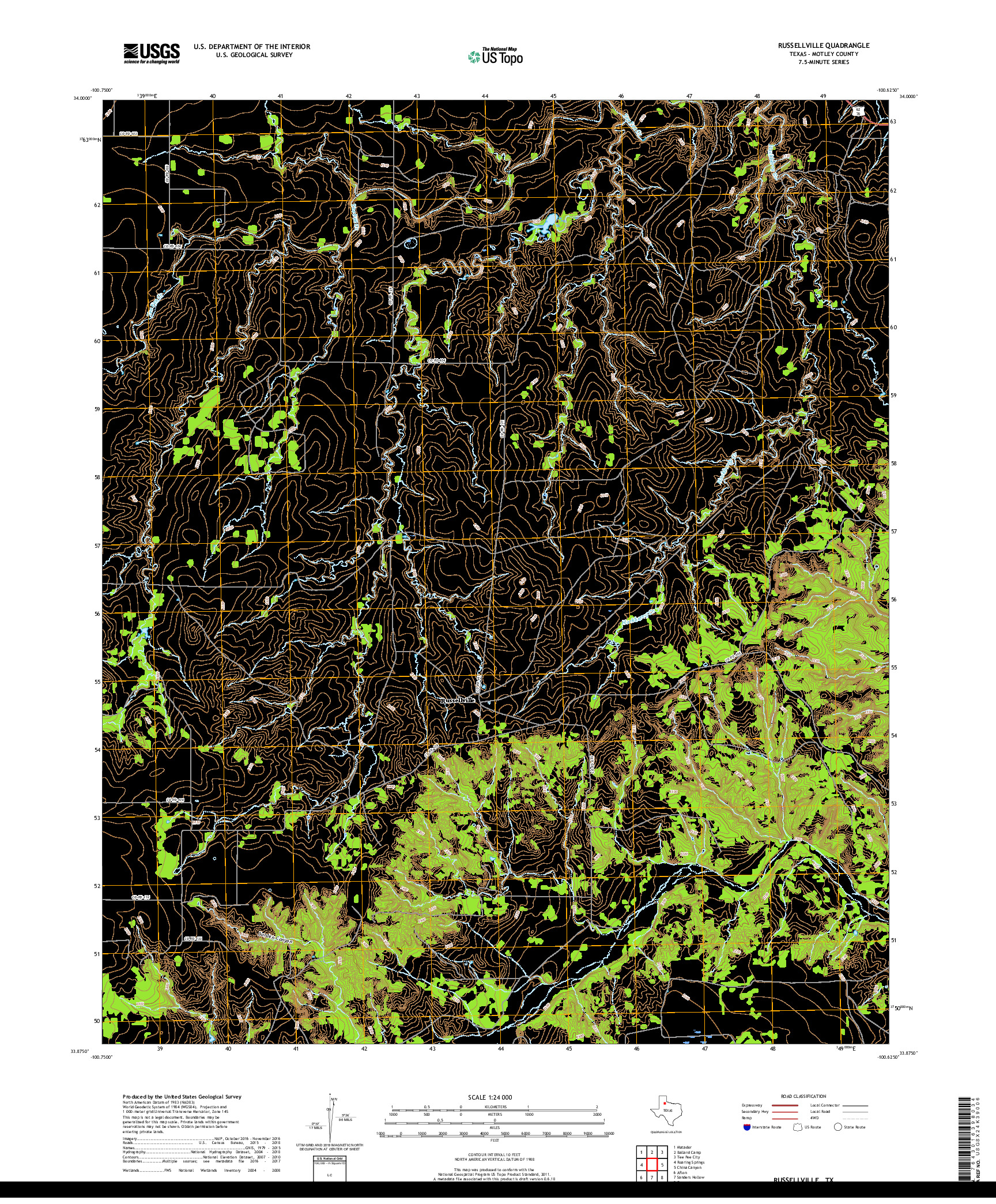 USGS US TOPO 7.5-MINUTE MAP FOR RUSSELLVILLE, TX 2019