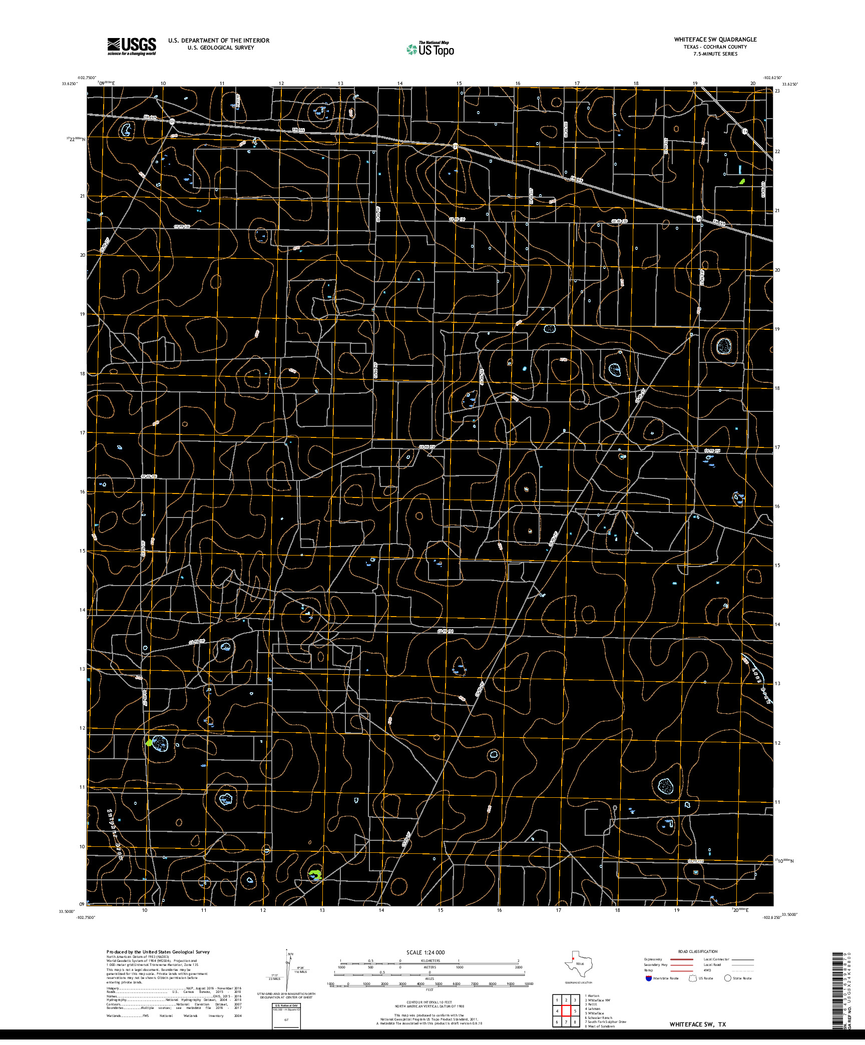 USGS US TOPO 7.5-MINUTE MAP FOR WHITEFACE SW, TX 2019