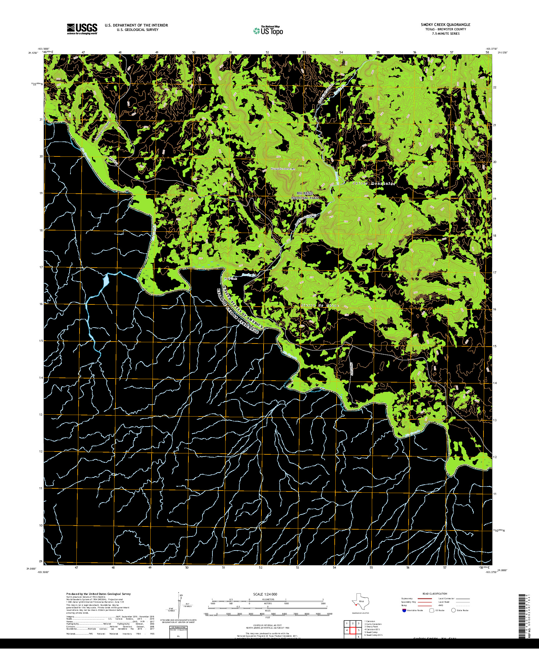 USGS US TOPO 7.5-MINUTE MAP FOR SMOKY CREEK, TX,CHH 2019