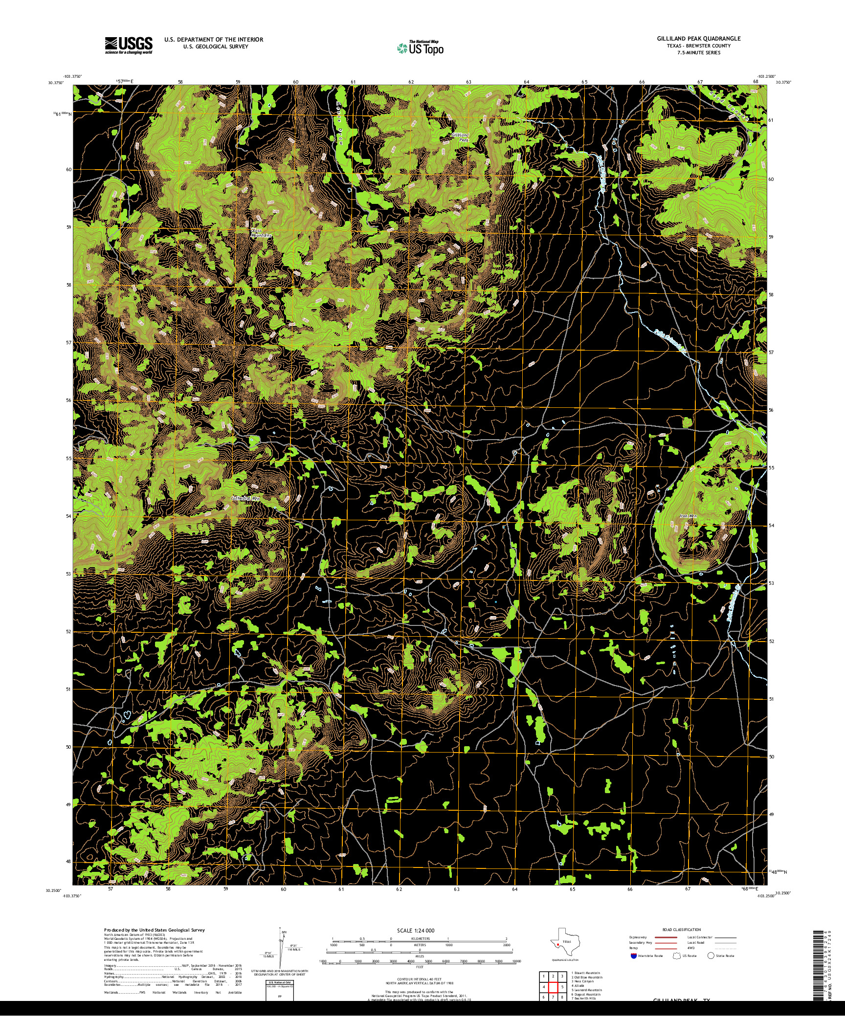 USGS US TOPO 7.5-MINUTE MAP FOR GILLILAND PEAK, TX 2019