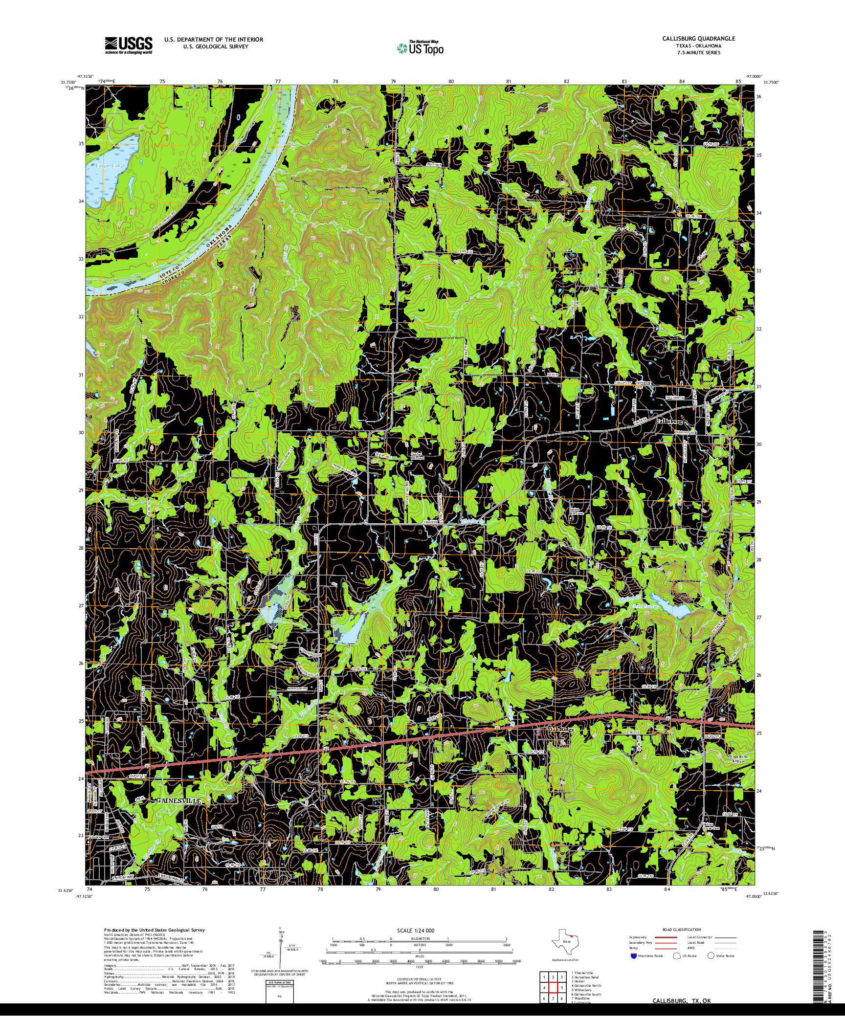 USGS US TOPO 7.5-MINUTE MAP FOR CALLISBURG, TX,OK 2019