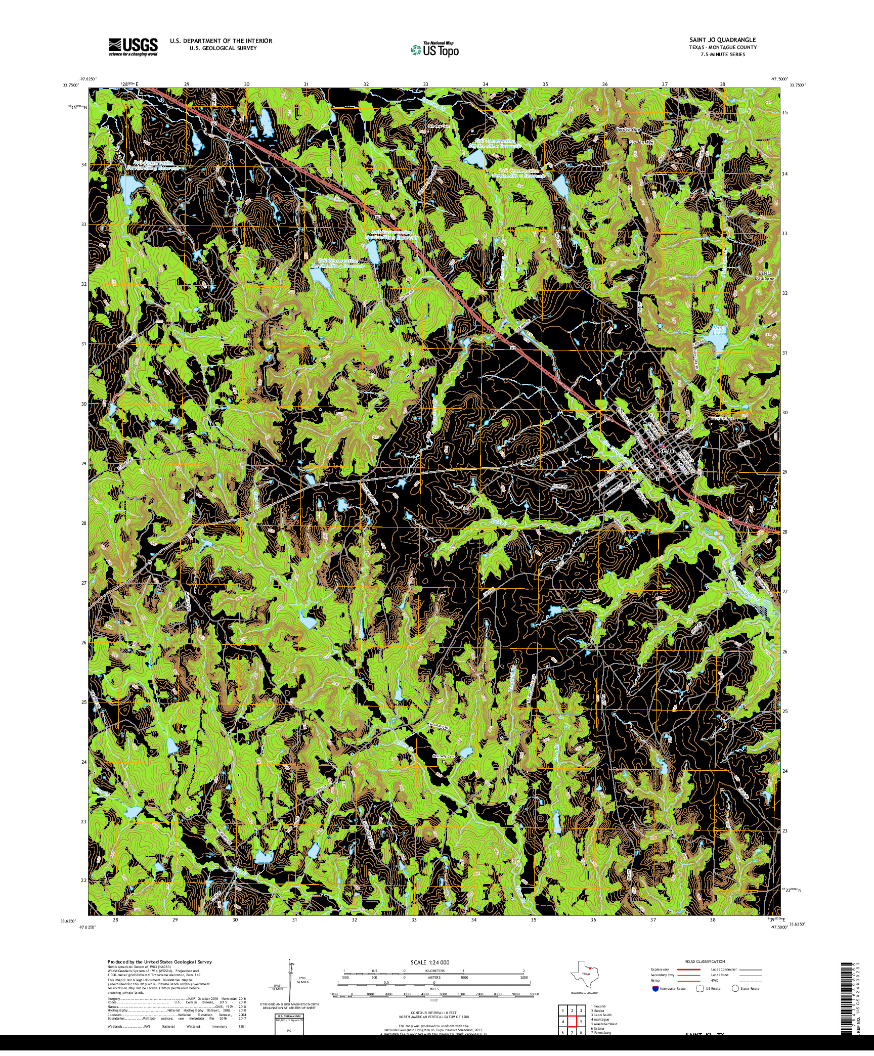 USGS US TOPO 7.5-MINUTE MAP FOR SAINT JO, TX 2019