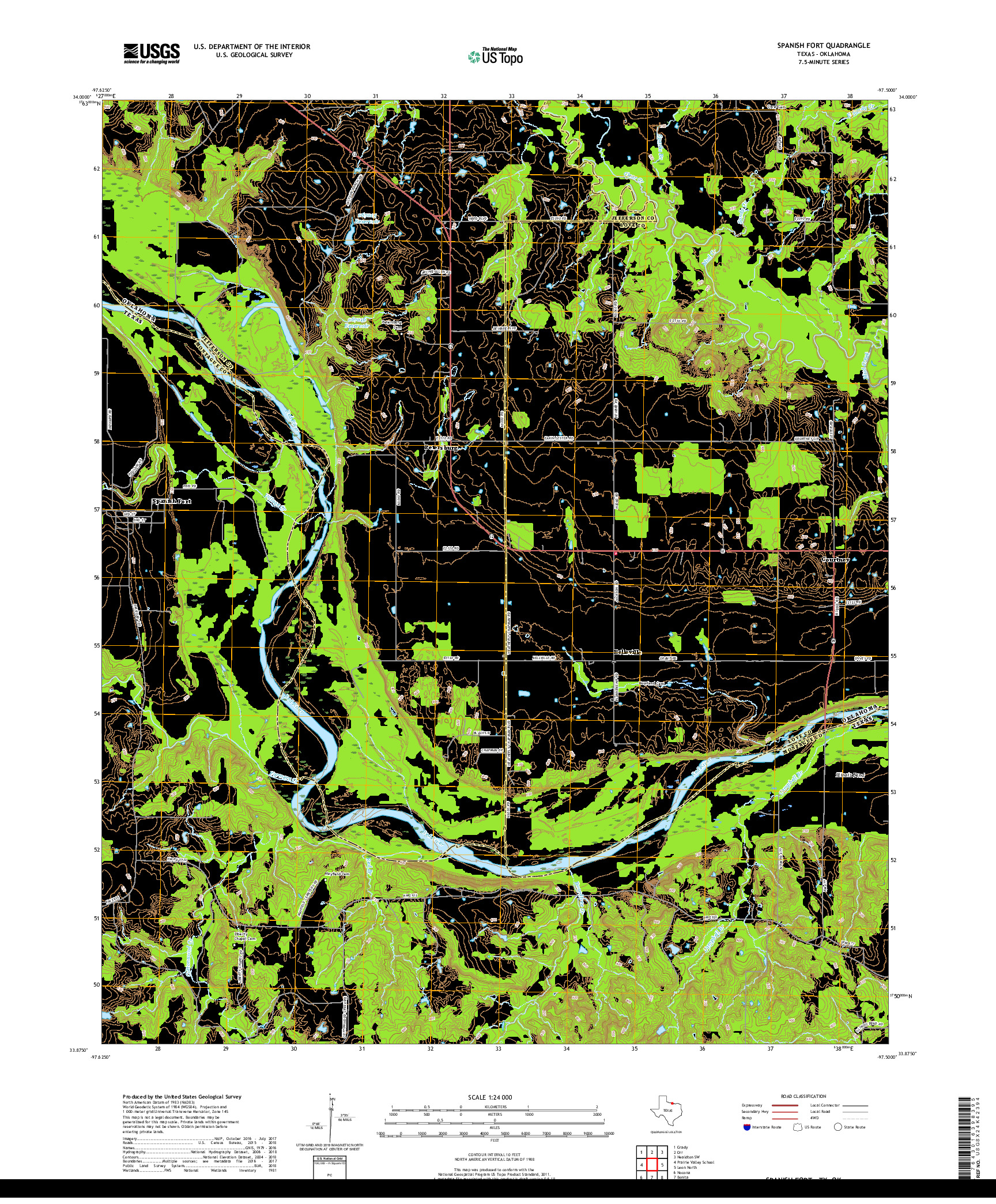 USGS US TOPO 7.5-MINUTE MAP FOR SPANISH FORT, TX,OK 2019