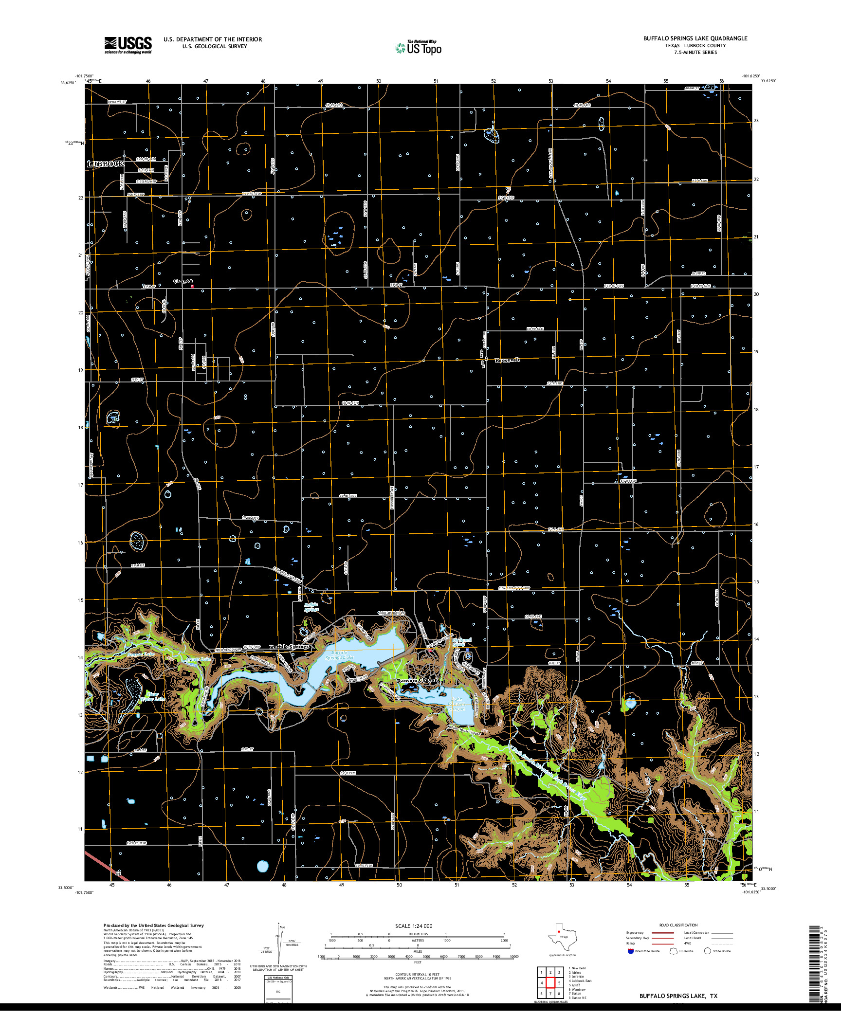 USGS US TOPO 7.5-MINUTE MAP FOR BUFFALO SPRINGS LAKE, TX 2019