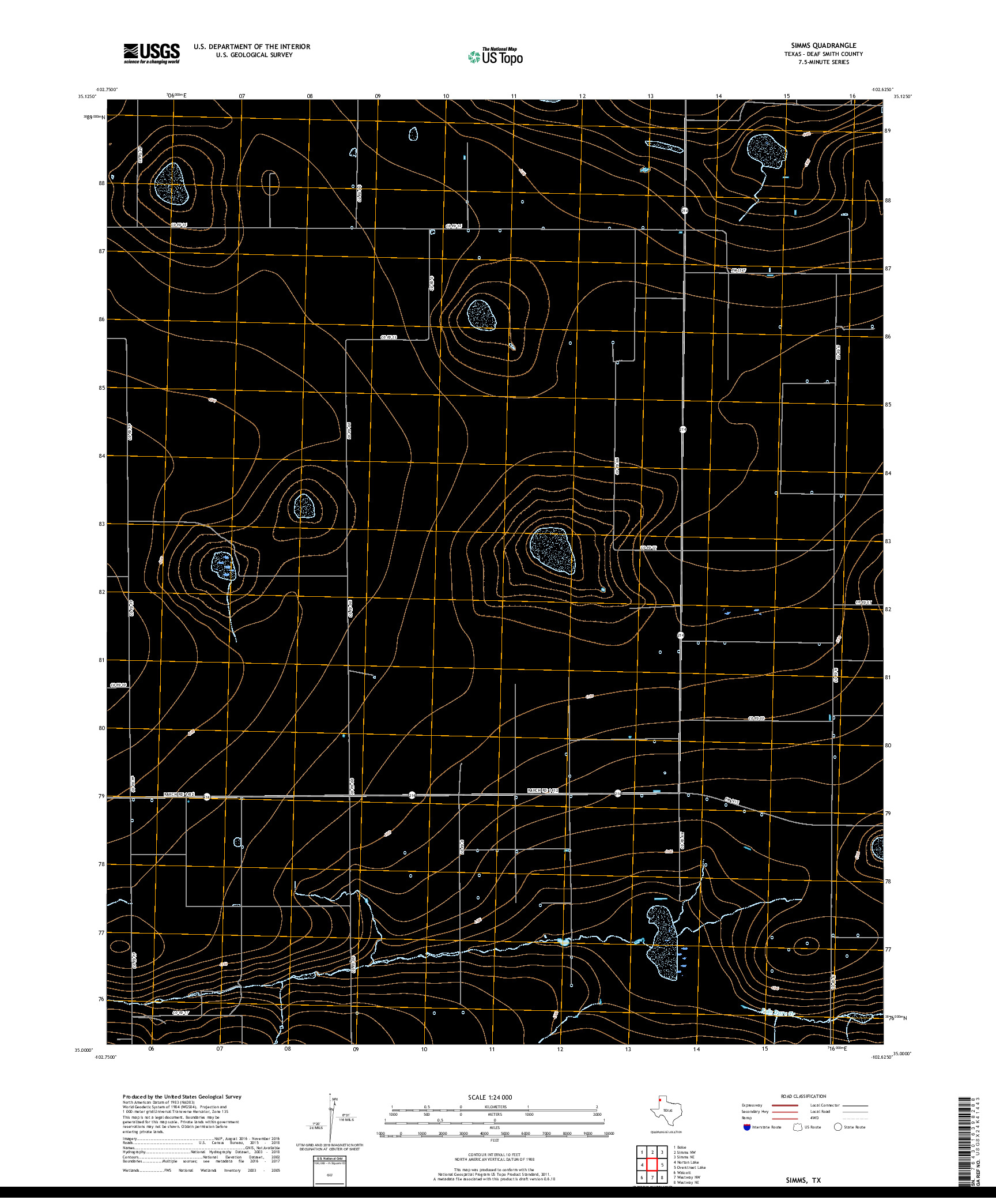 USGS US TOPO 7.5-MINUTE MAP FOR SIMMS, TX 2019