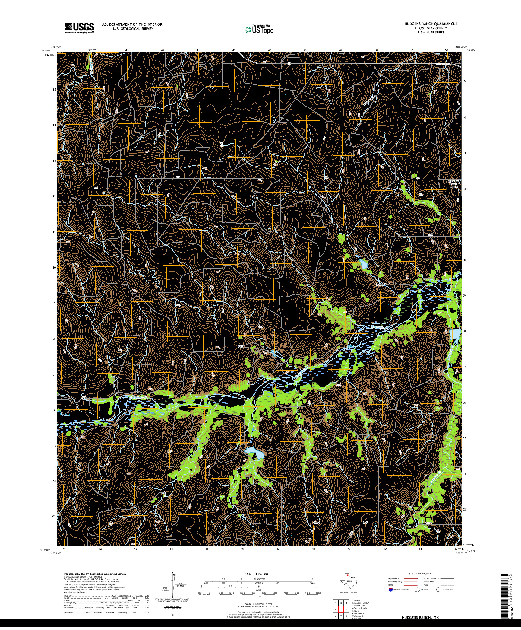 USGS US TOPO 7.5-MINUTE MAP FOR HUDGENS RANCH, TX 2019