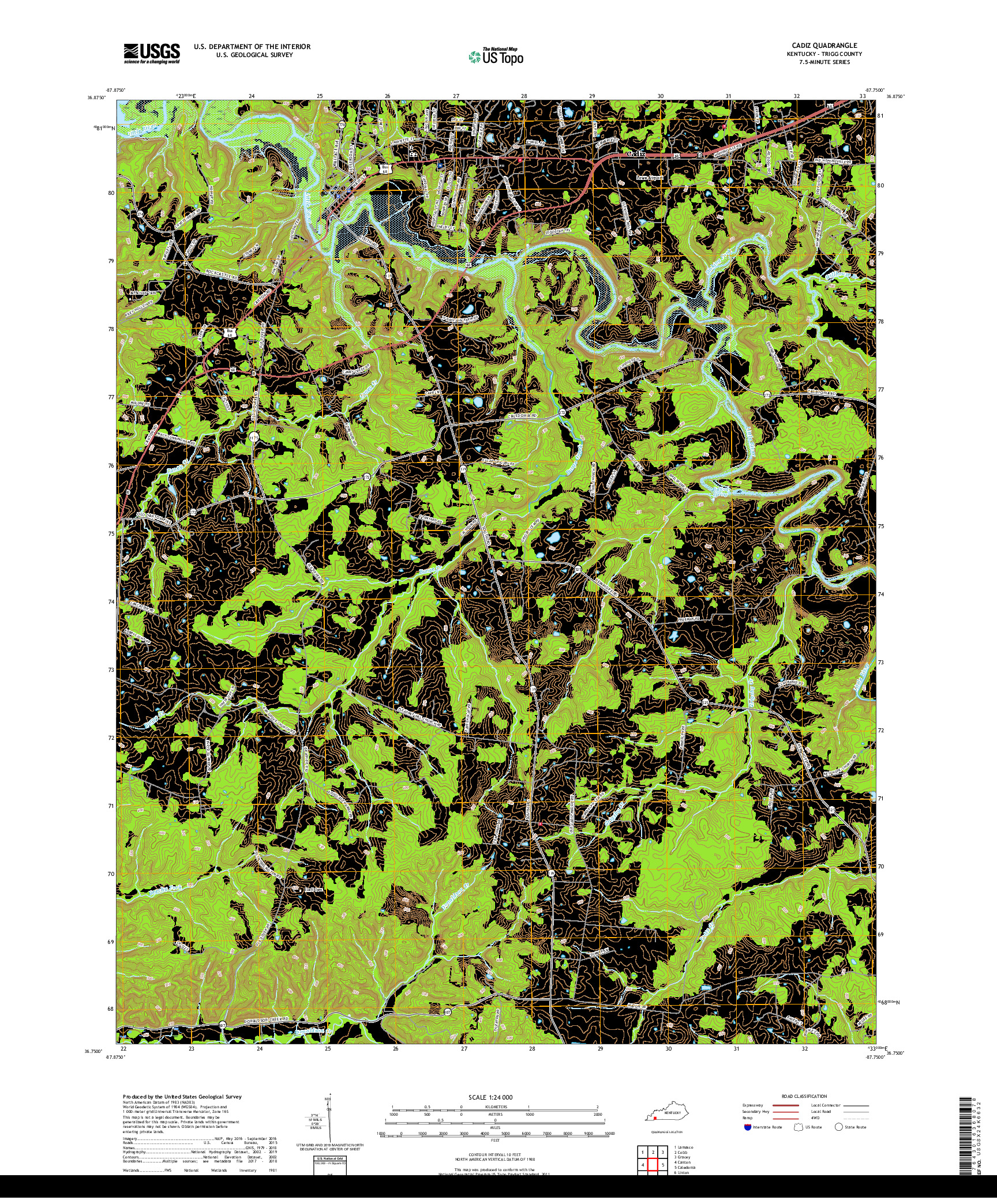 USGS US TOPO 7.5-MINUTE MAP FOR CADIZ, KY 2019