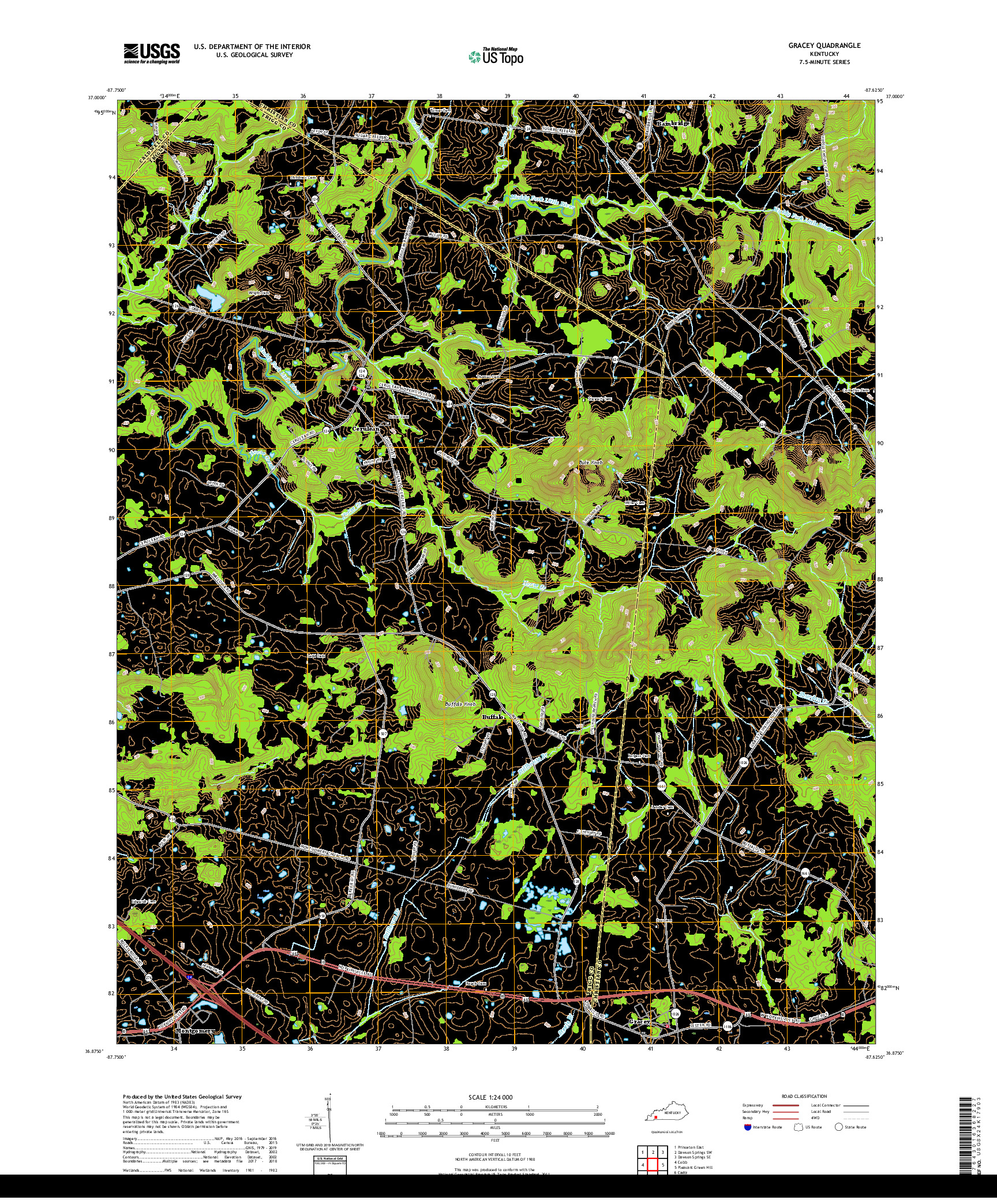 USGS US TOPO 7.5-MINUTE MAP FOR GRACEY, KY 2019