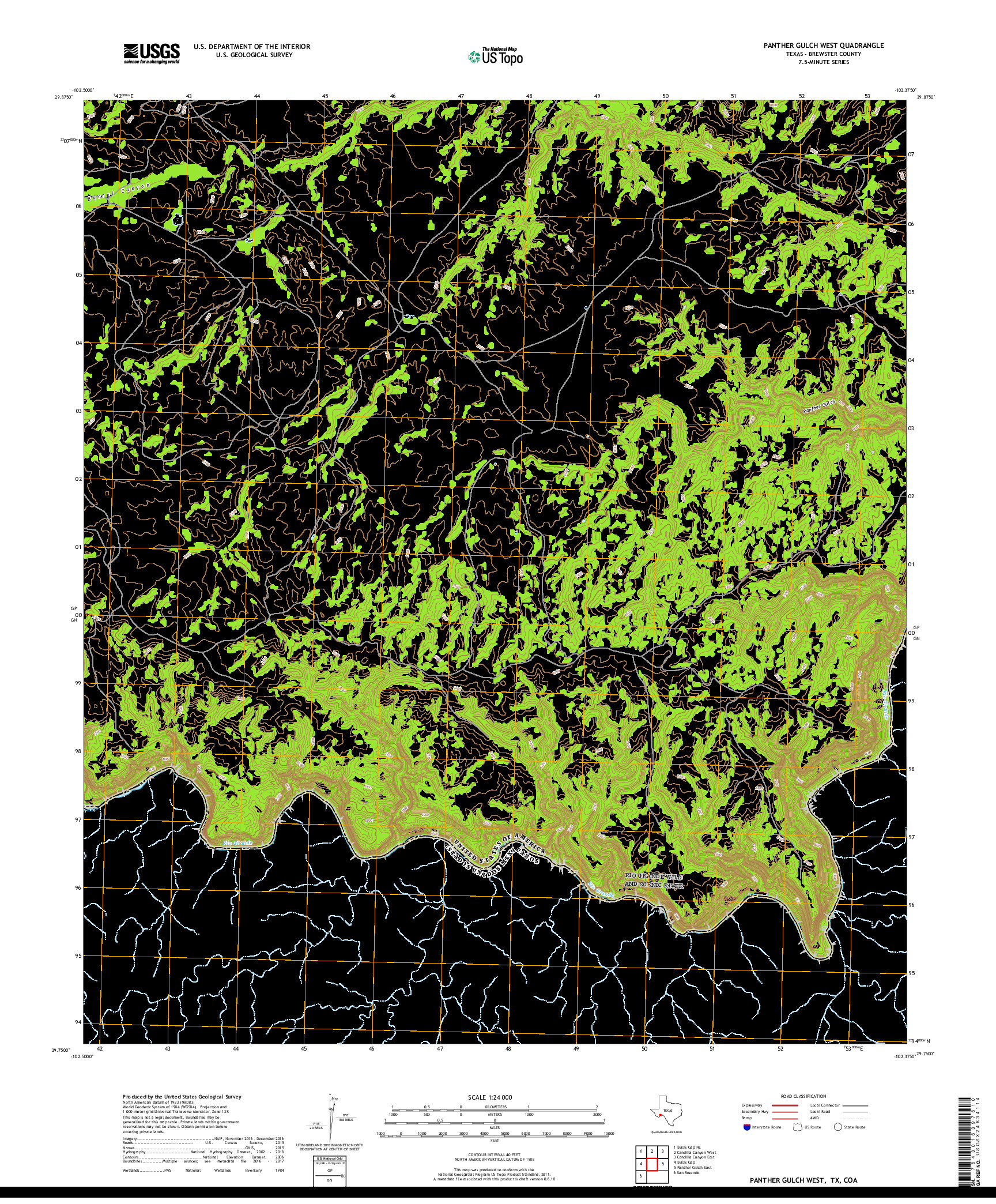 USGS US TOPO 7.5-MINUTE MAP FOR PANTHER GULCH WEST, TX,COA 2019