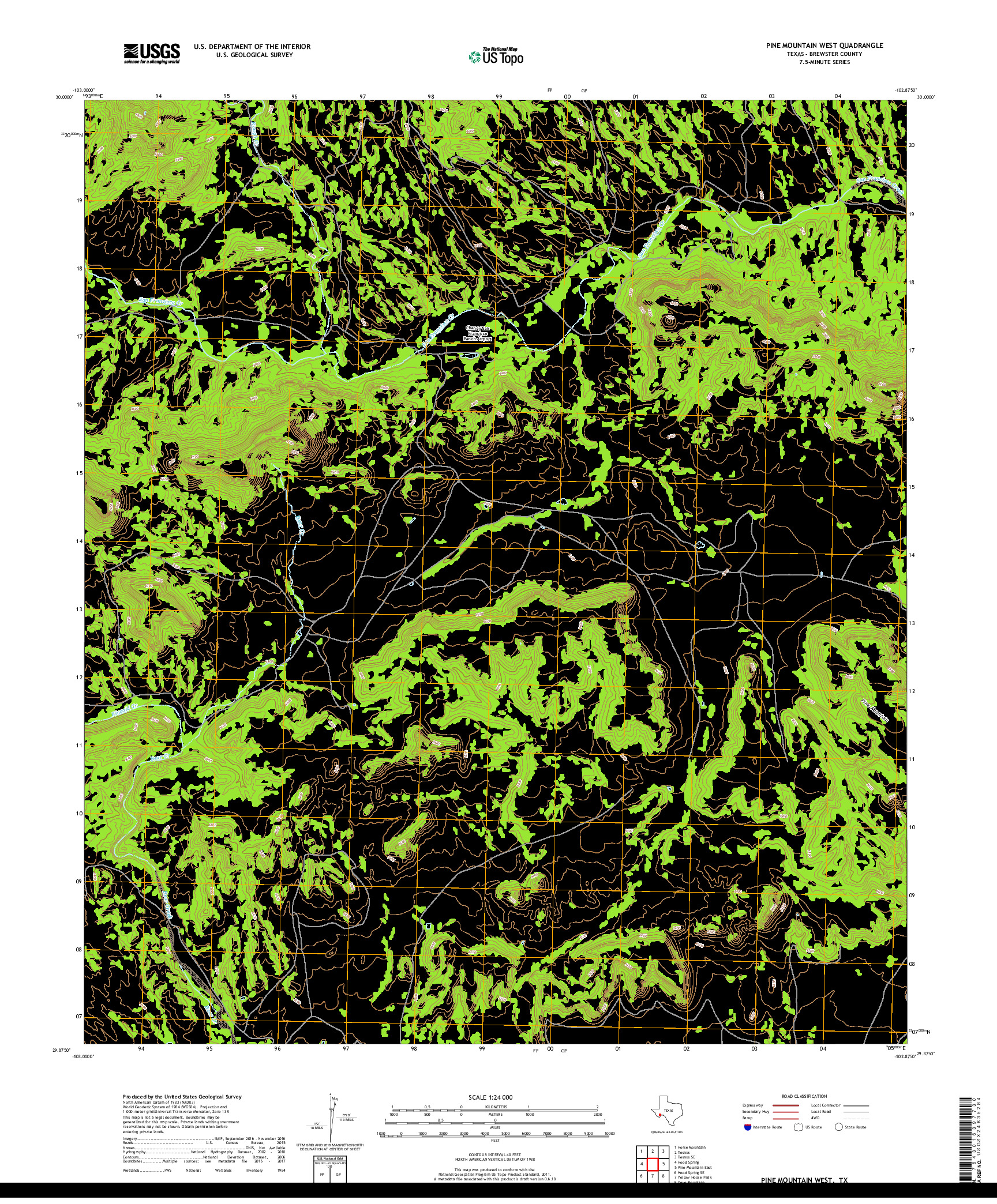 USGS US TOPO 7.5-MINUTE MAP FOR PINE MOUNTAIN WEST, TX 2019