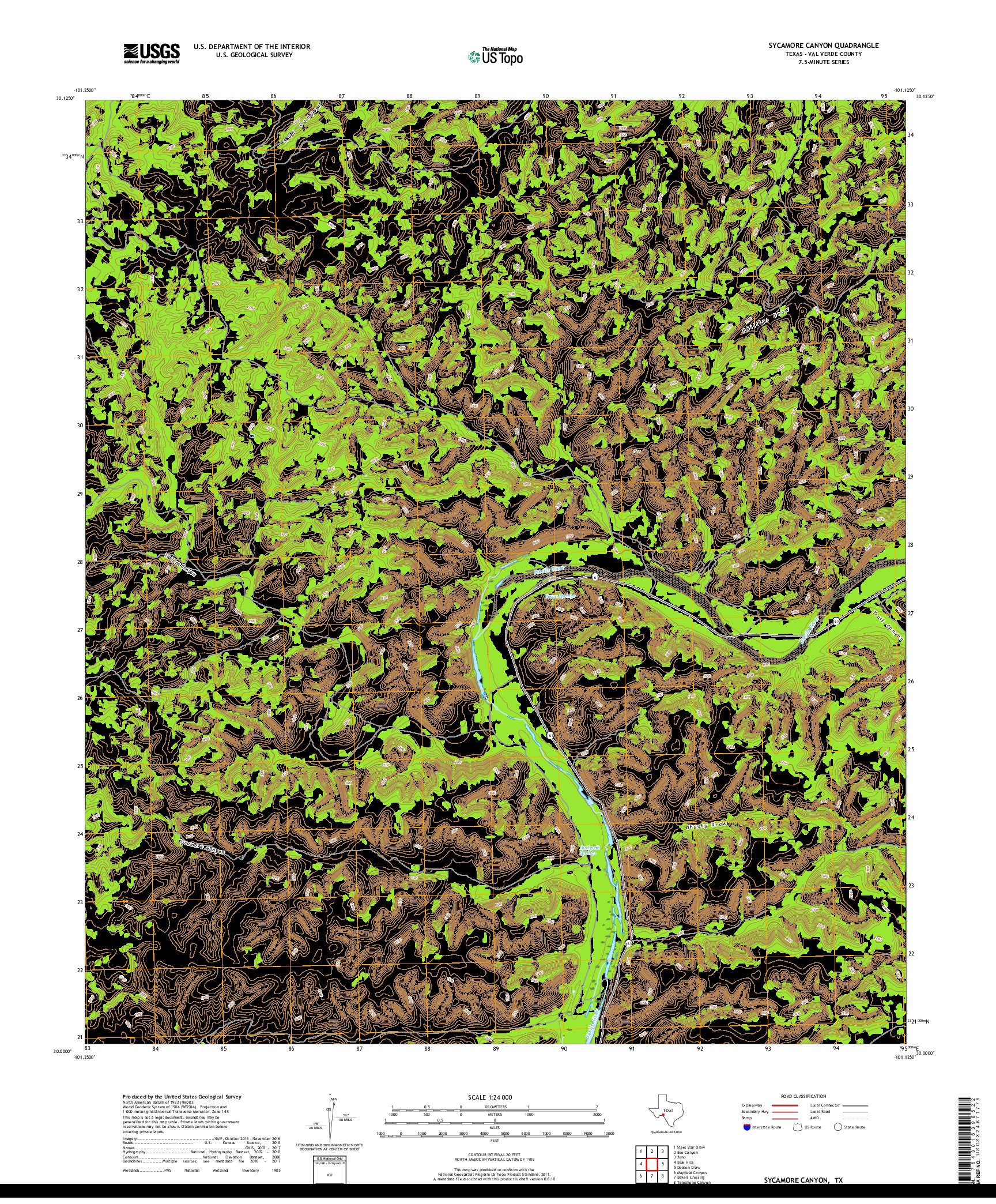 USGS US TOPO 7.5-MINUTE MAP FOR SYCAMORE CANYON, TX 2019