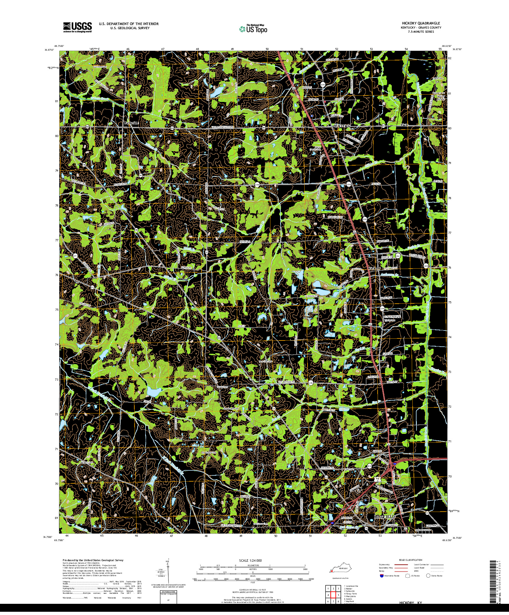 USGS US TOPO 7.5-MINUTE MAP FOR HICKORY, KY 2019