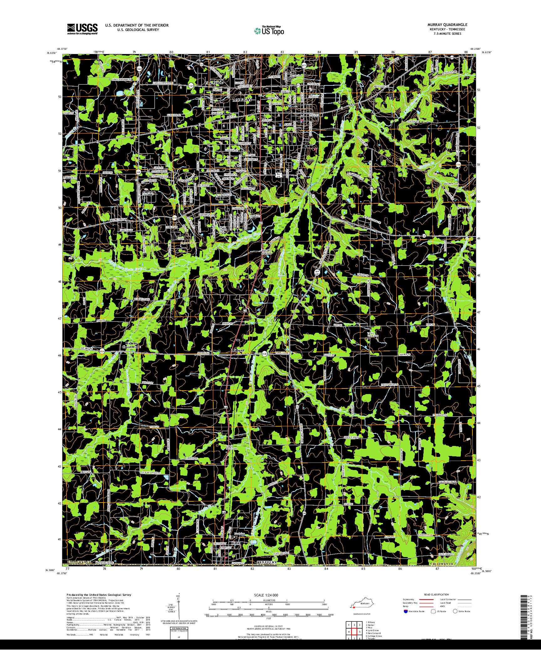 USGS US TOPO 7.5-MINUTE MAP FOR MURRAY, KY,TN 2019