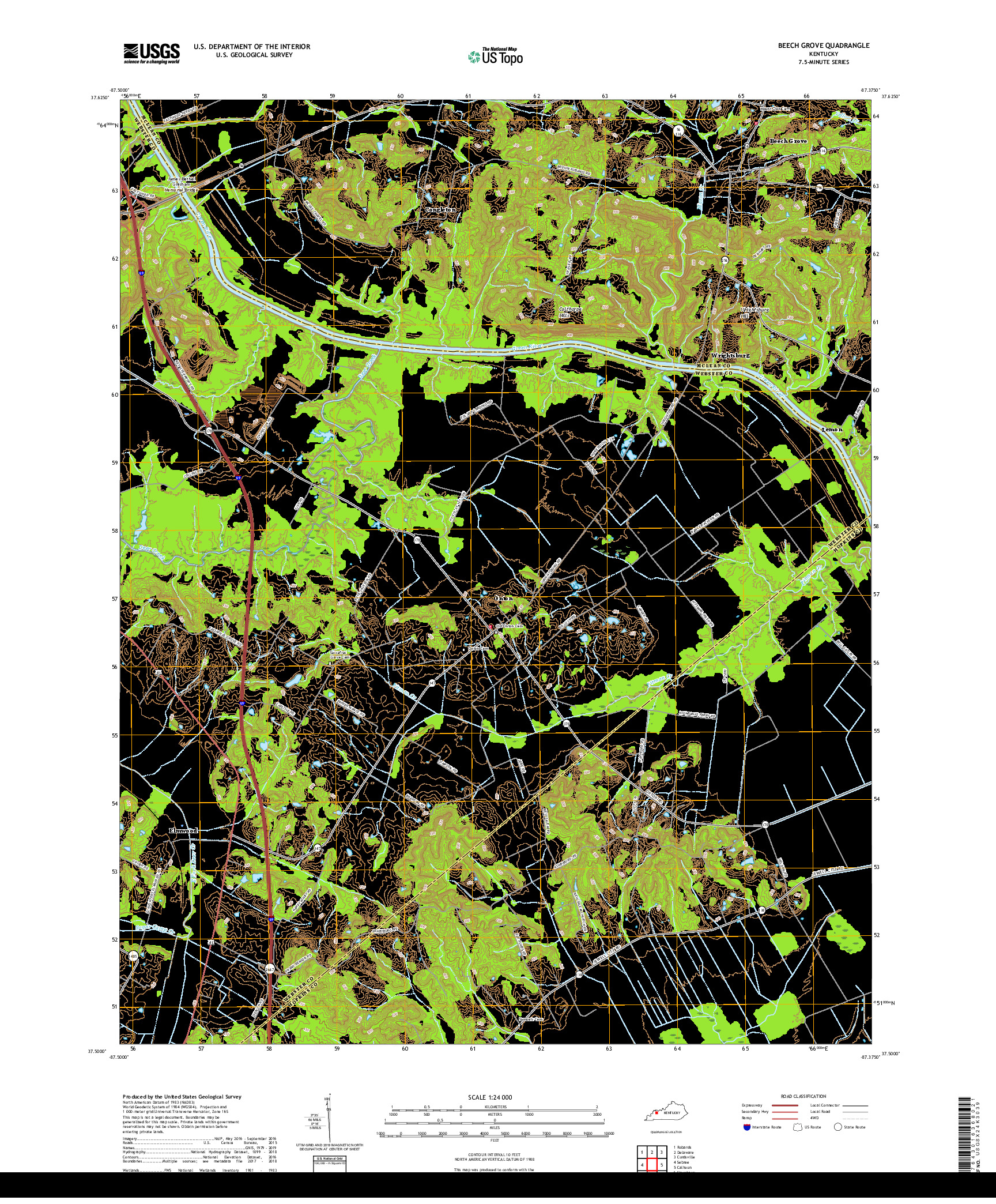 USGS US TOPO 7.5-MINUTE MAP FOR BEECH GROVE, KY 2019