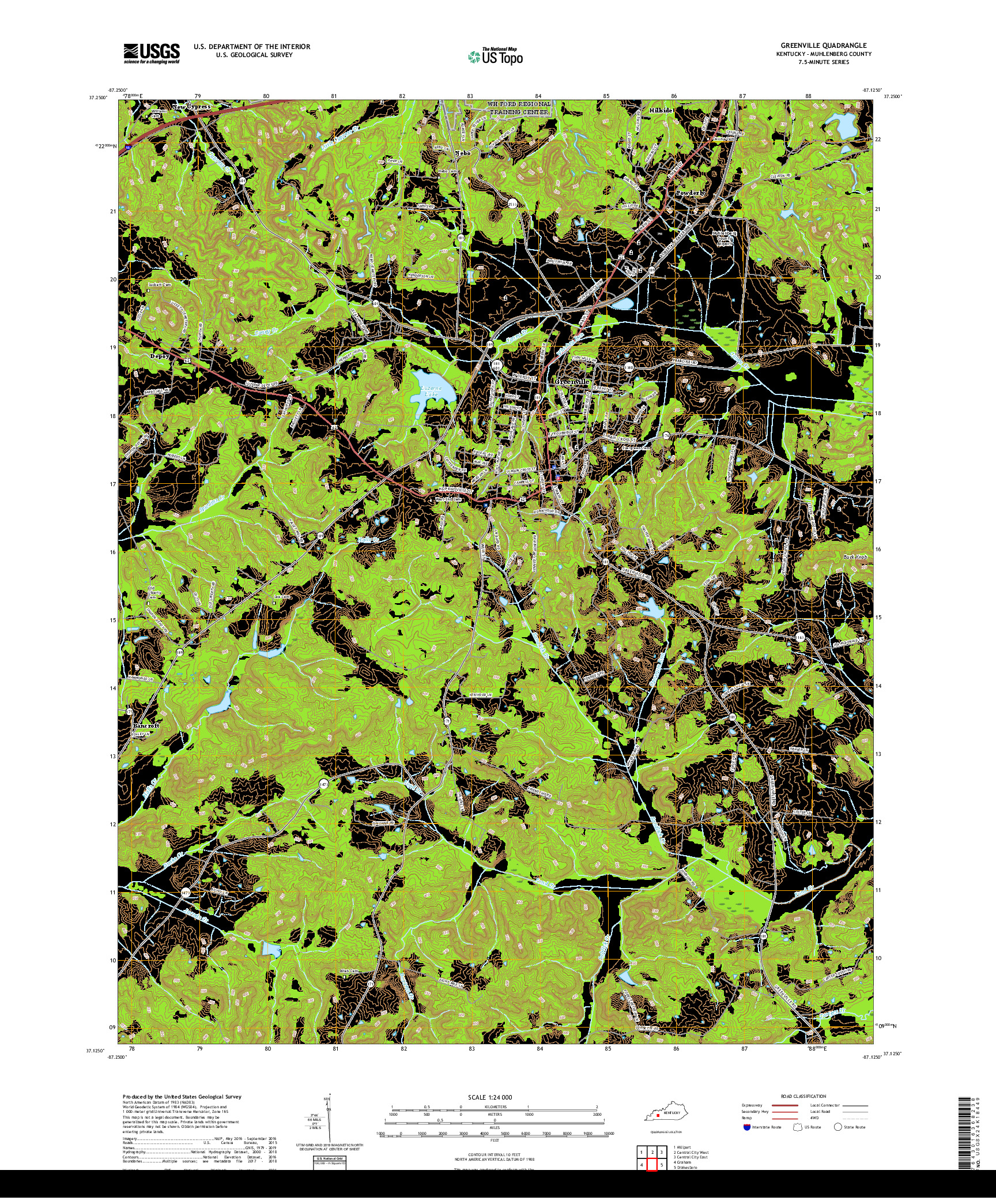 USGS US TOPO 7.5-MINUTE MAP FOR GREENVILLE, KY 2019