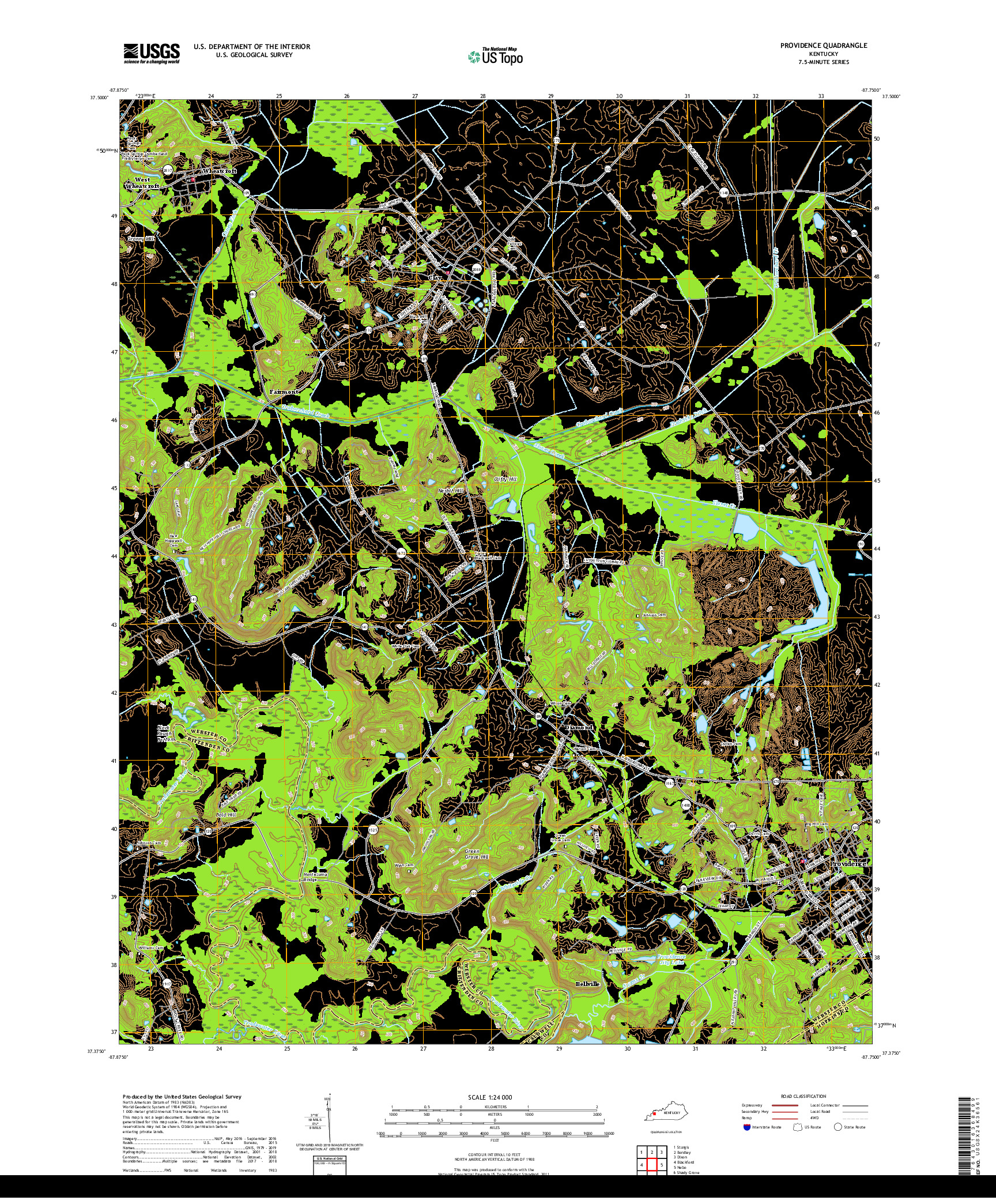 USGS US TOPO 7.5-MINUTE MAP FOR PROVIDENCE, KY 2019