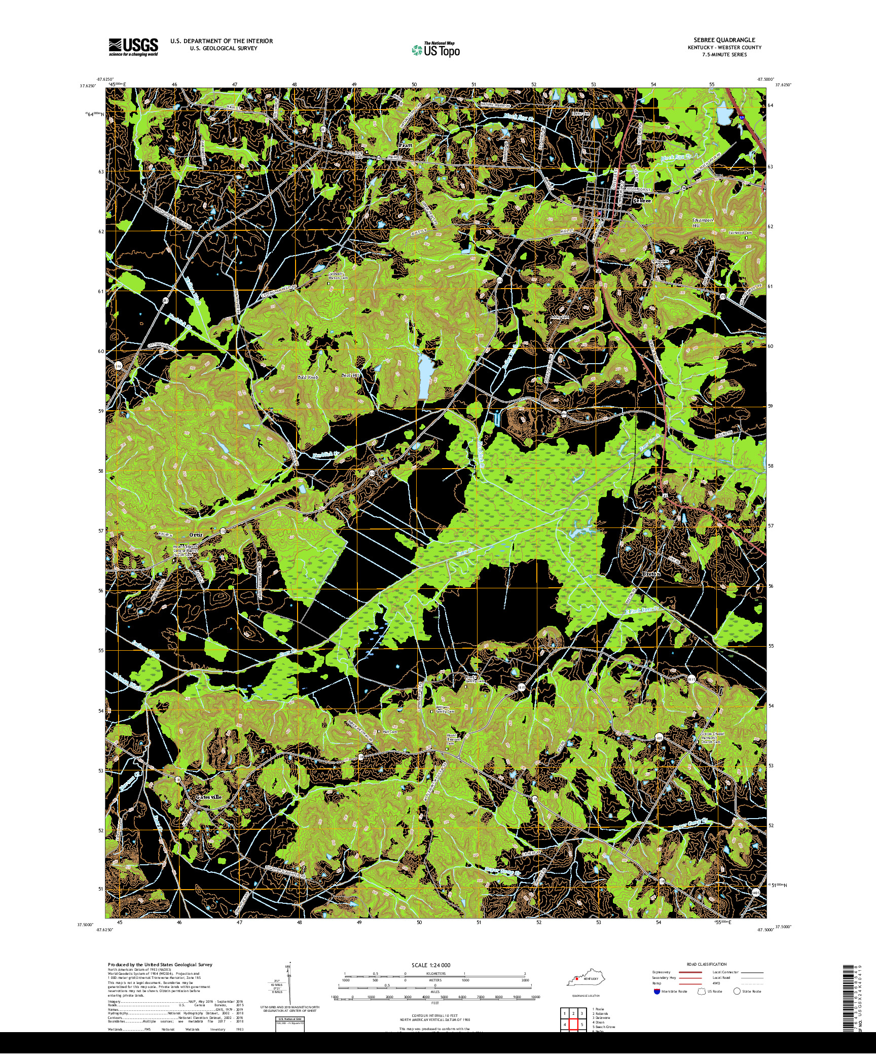 USGS US TOPO 7.5-MINUTE MAP FOR SEBREE, KY 2019