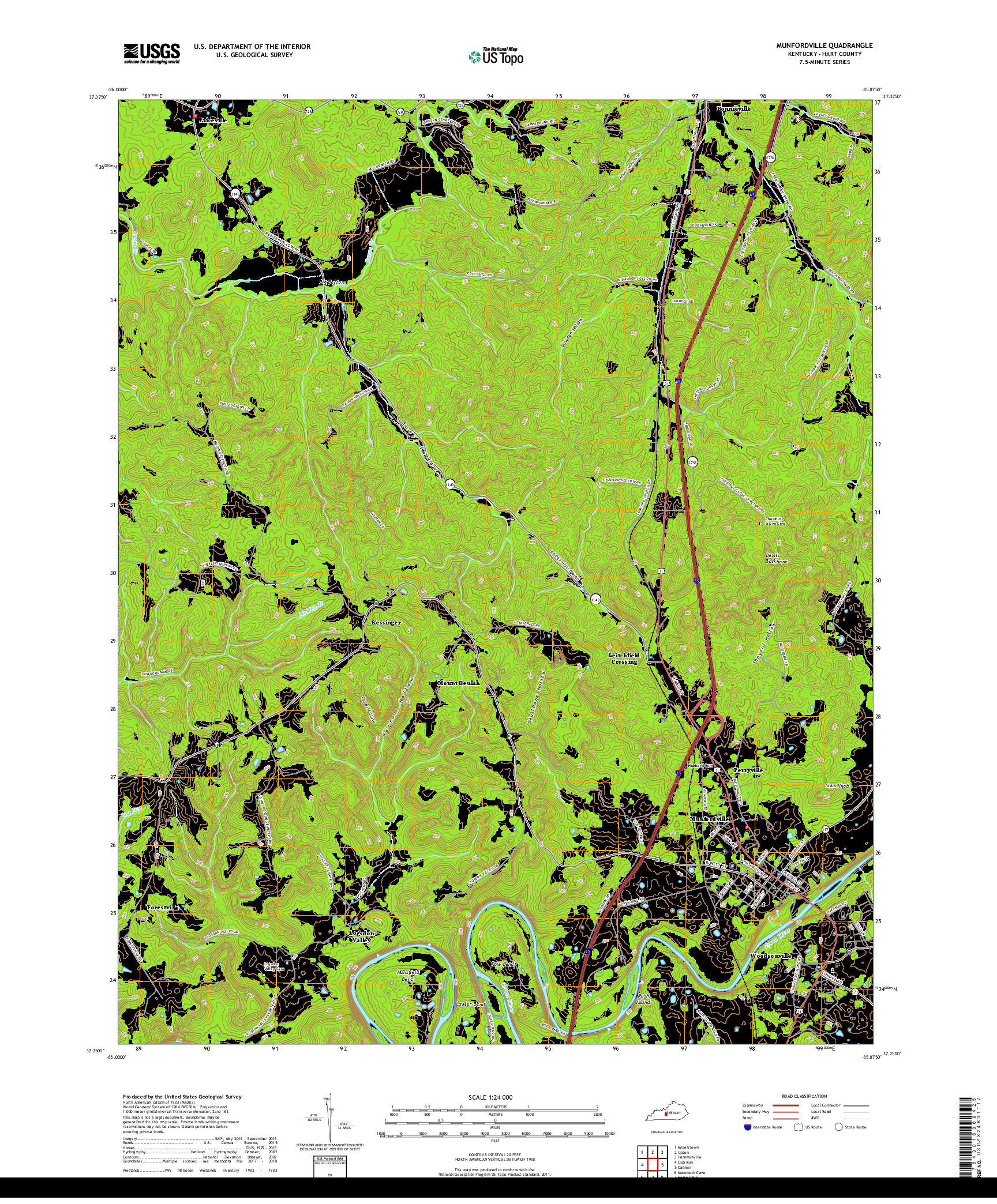 USGS US TOPO 7.5-MINUTE MAP FOR MUNFORDVILLE, KY 2019