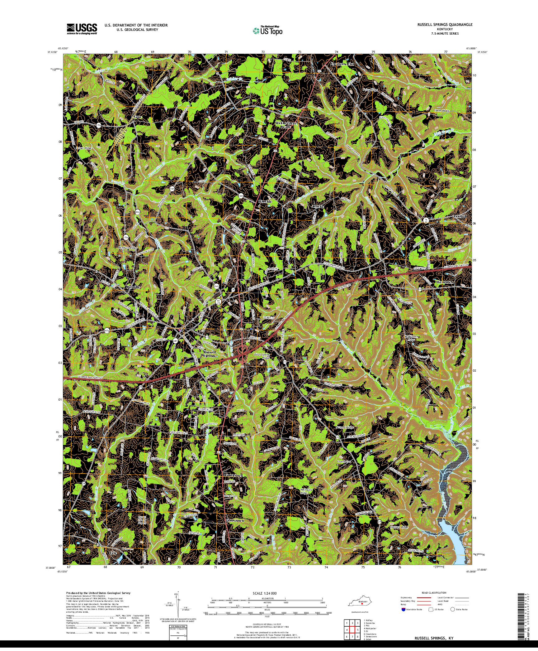 USGS US TOPO 7.5-MINUTE MAP FOR RUSSELL SPRINGS, KY 2019