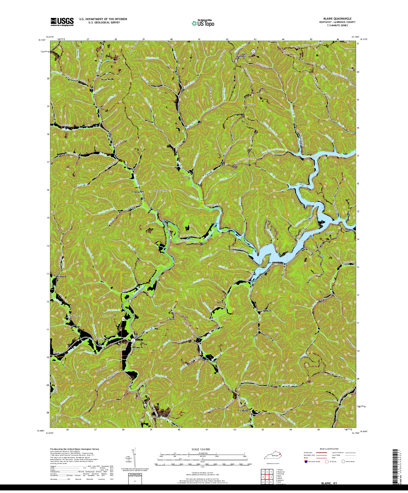 USGS US TOPO 7.5-MINUTE MAP FOR BLAINE, KY 2019