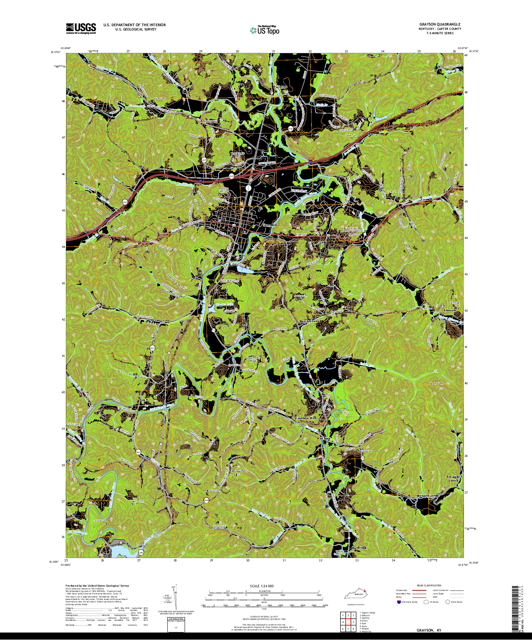 USGS US TOPO 7.5-MINUTE MAP FOR GRAYSON, KY 2019