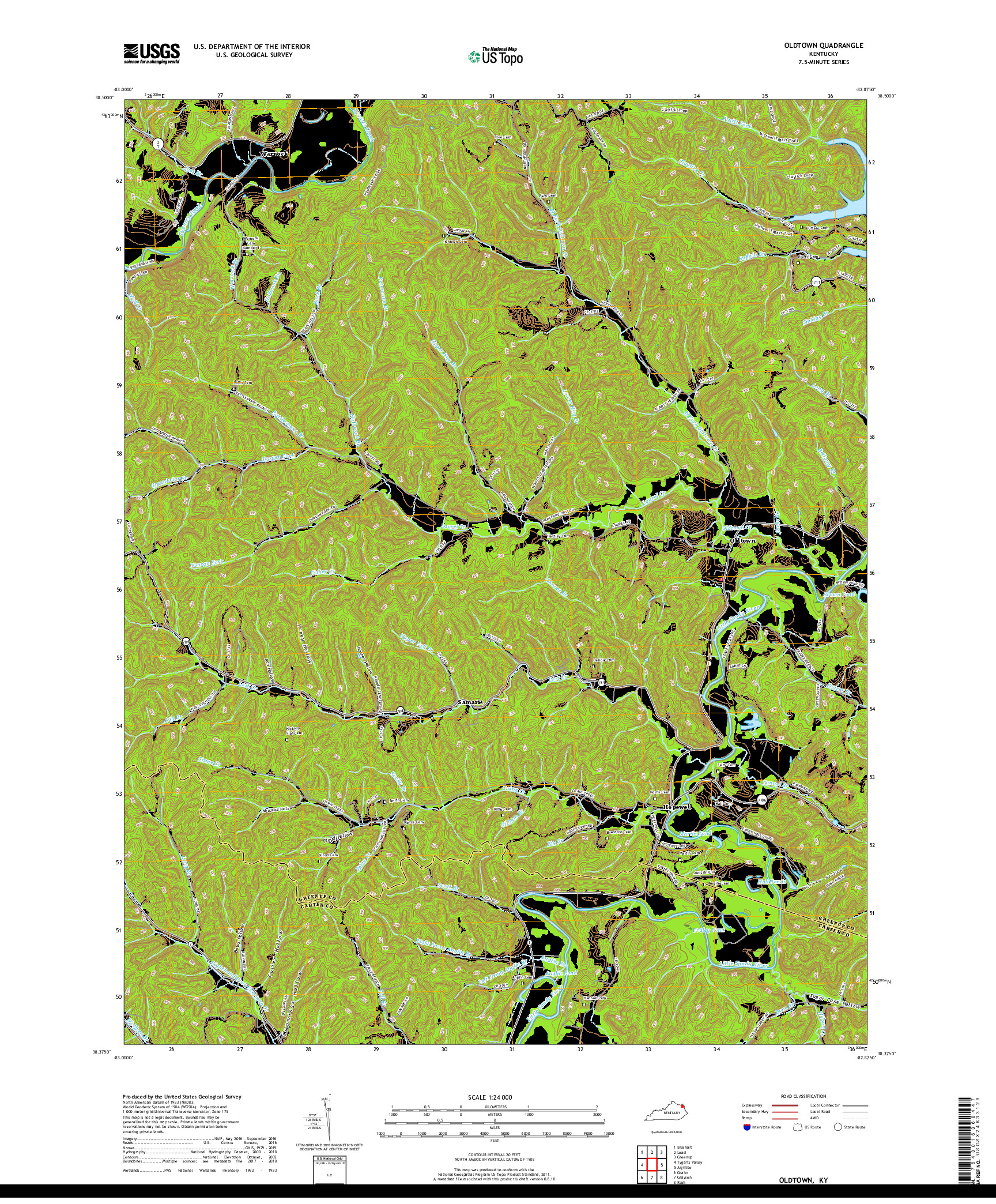 USGS US TOPO 7.5-MINUTE MAP FOR OLDTOWN, KY 2019