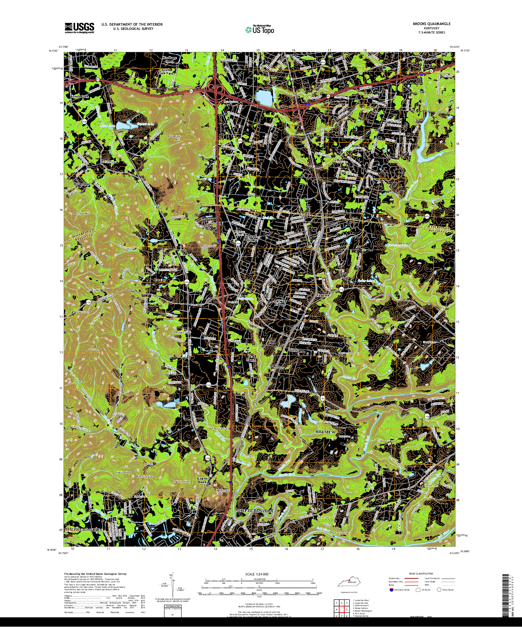 USGS US TOPO 7.5-MINUTE MAP FOR BROOKS, KY 2019