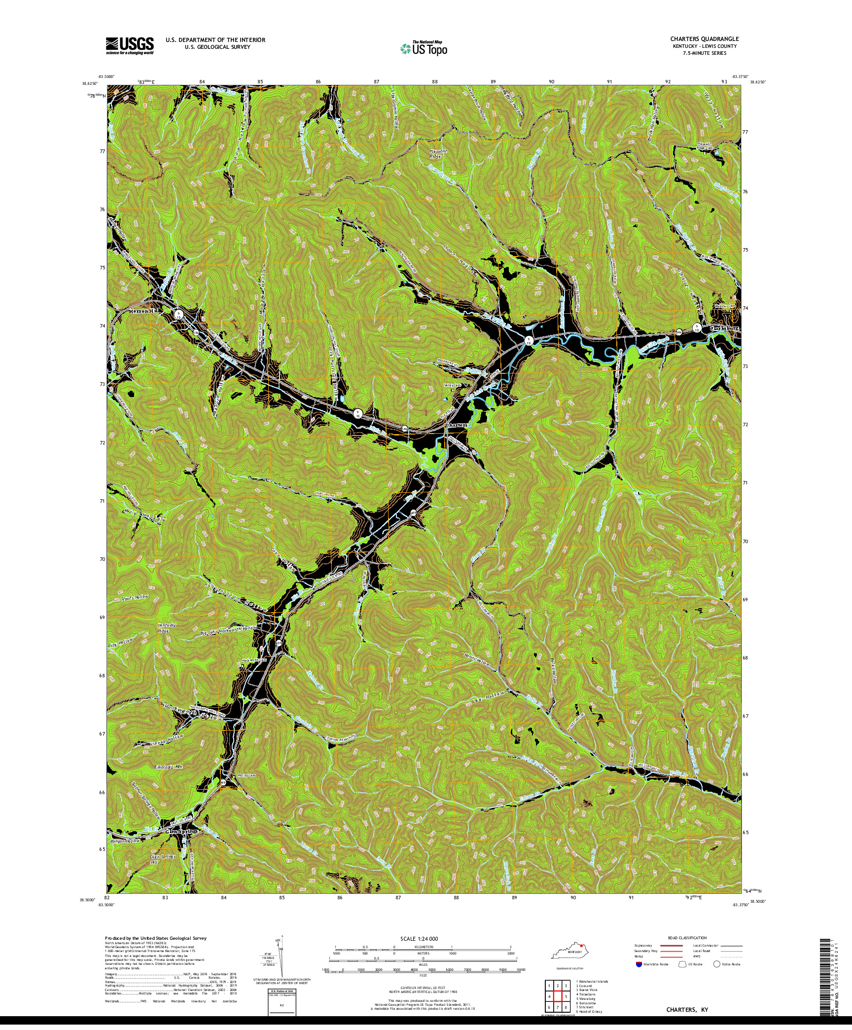 USGS US TOPO 7.5-MINUTE MAP FOR CHARTERS, KY 2019