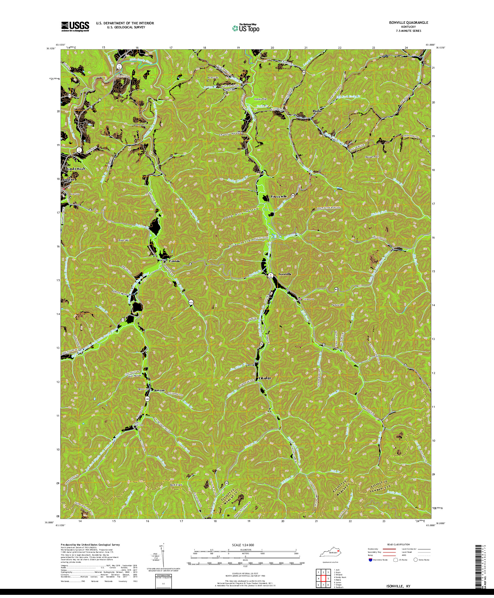 USGS US TOPO 7.5-MINUTE MAP FOR ISONVILLE, KY 2019