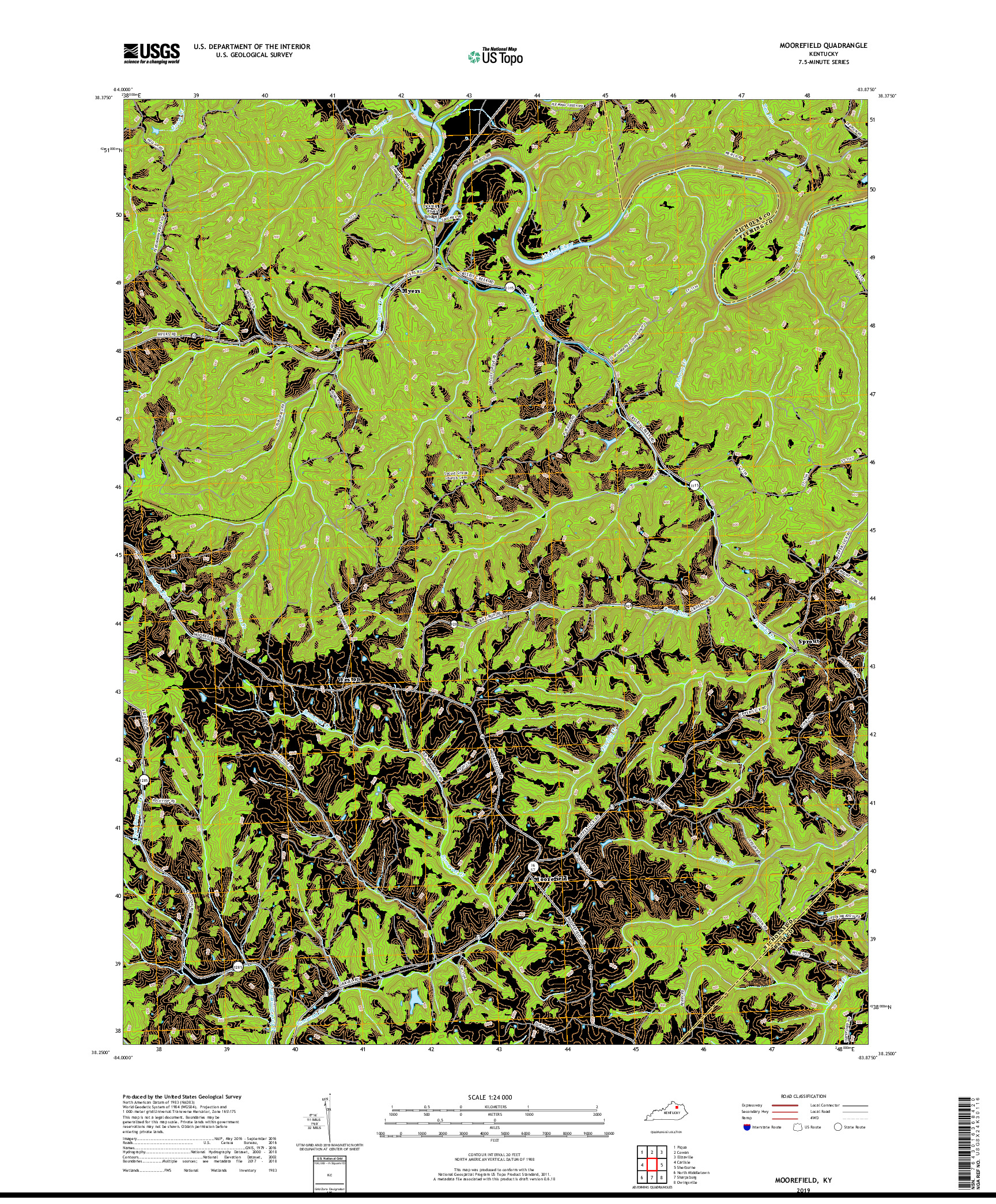 USGS US TOPO 7.5-MINUTE MAP FOR MOOREFIELD, KY 2019