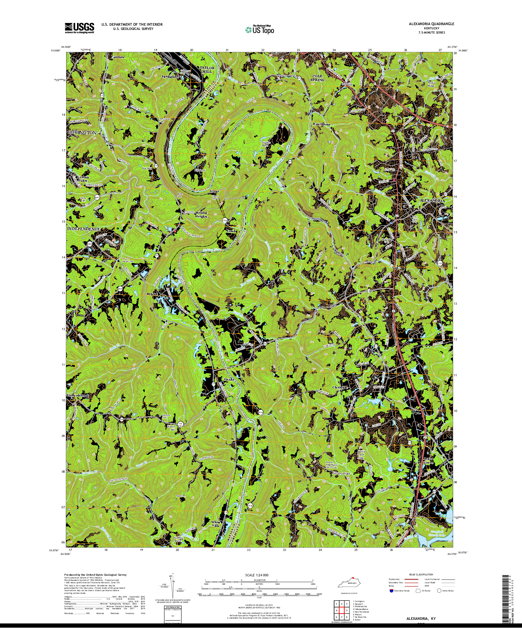 USGS US TOPO 7.5-MINUTE MAP FOR ALEXANDRIA, KY 2019