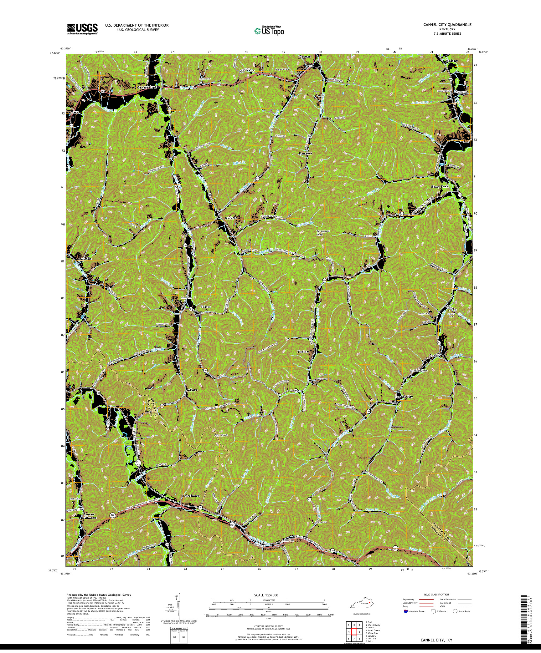 USGS US TOPO 7.5-MINUTE MAP FOR CANNEL CITY, KY 2019