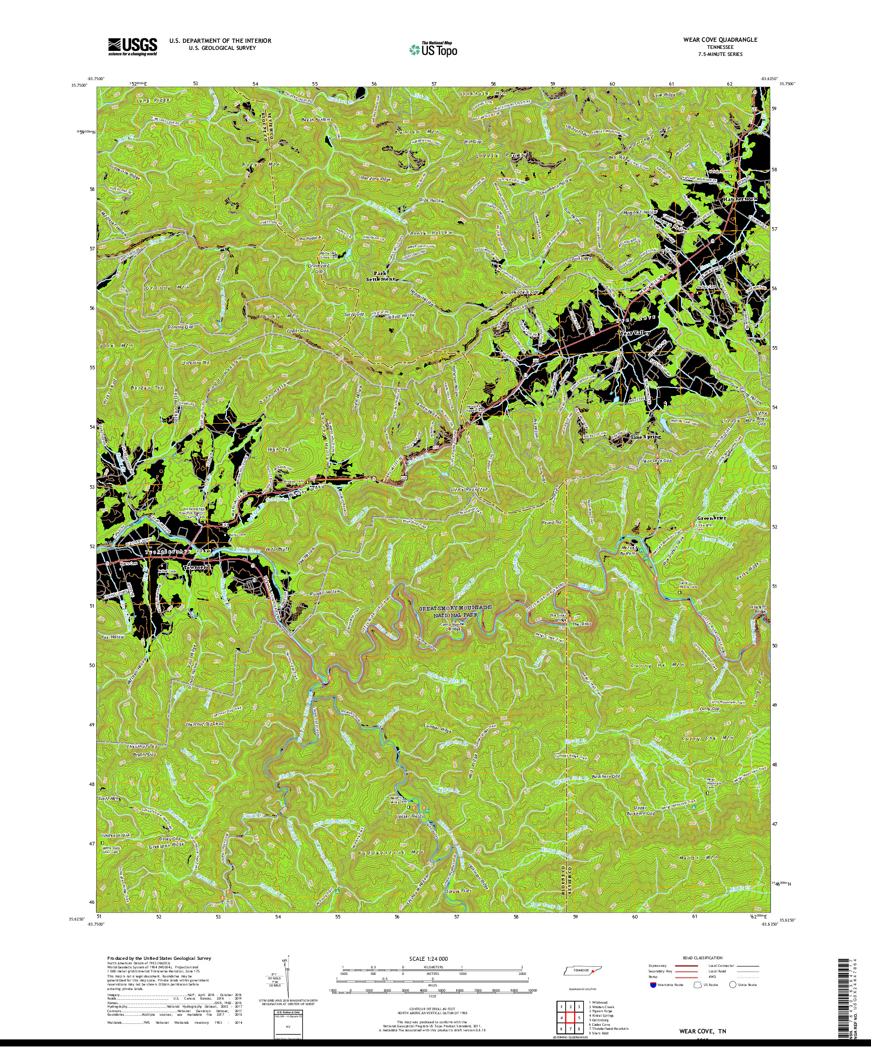 USGS US TOPO 7.5-MINUTE MAP FOR WEAR COVE, TN 2019