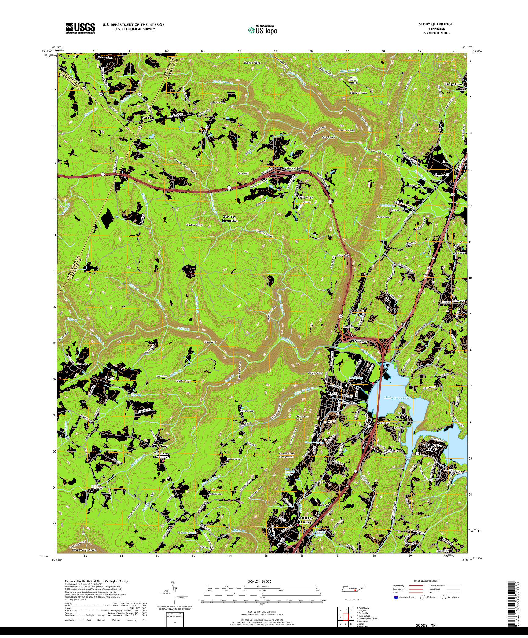 USGS US TOPO 7.5-MINUTE MAP FOR SODDY, TN 2019