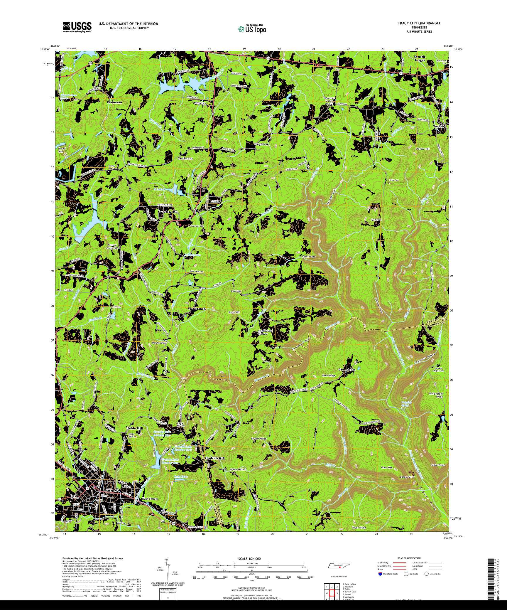 USGS US TOPO 7.5-MINUTE MAP FOR TRACY CITY, TN 2019