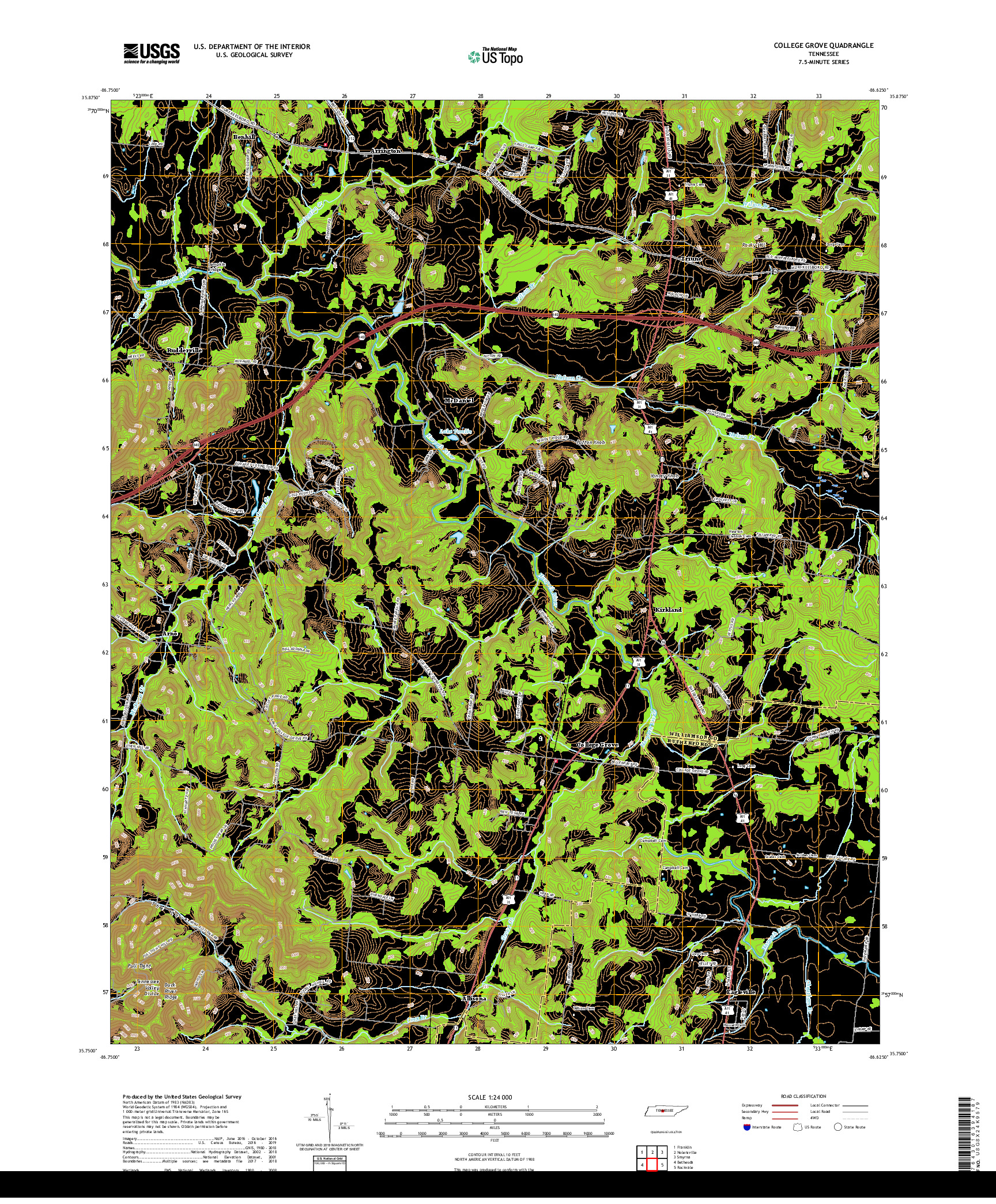 USGS US TOPO 7.5-MINUTE MAP FOR COLLEGE GROVE, TN 2019