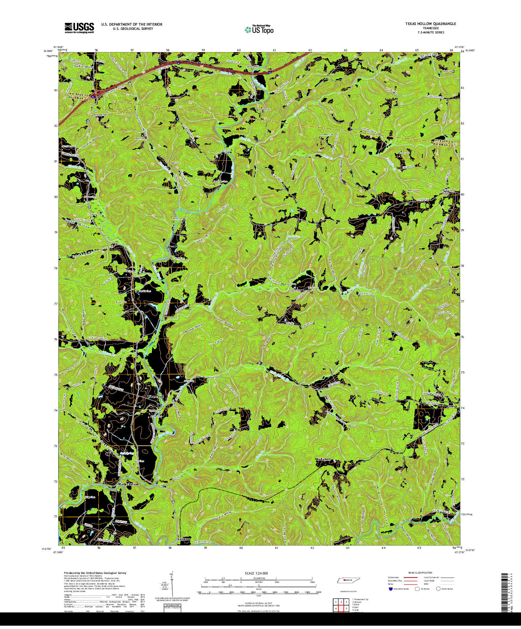 USGS US TOPO 7.5-MINUTE MAP FOR TEXAS HOLLOW, TN 2019