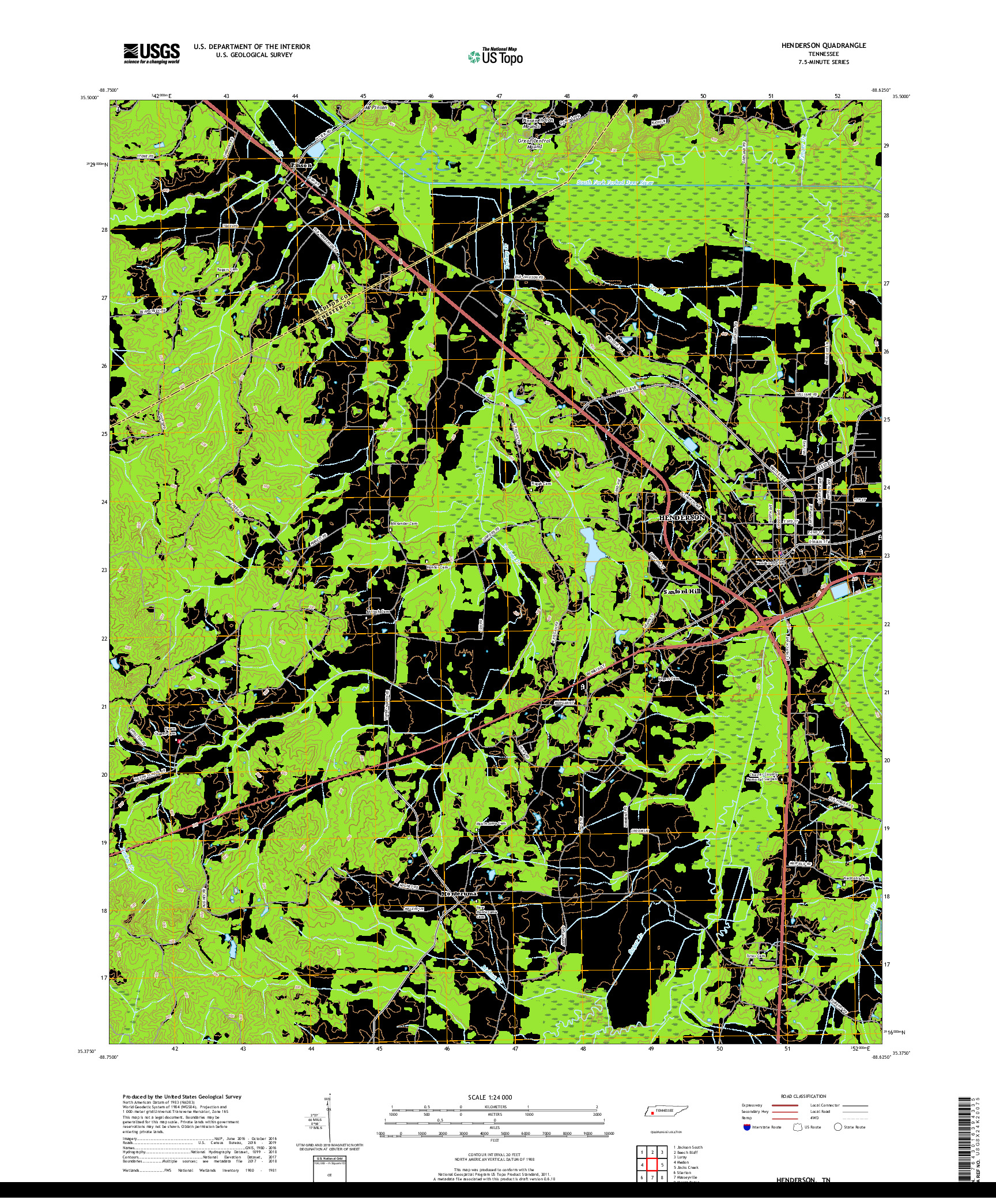 USGS US TOPO 7.5-MINUTE MAP FOR HENDERSON, TN 2019