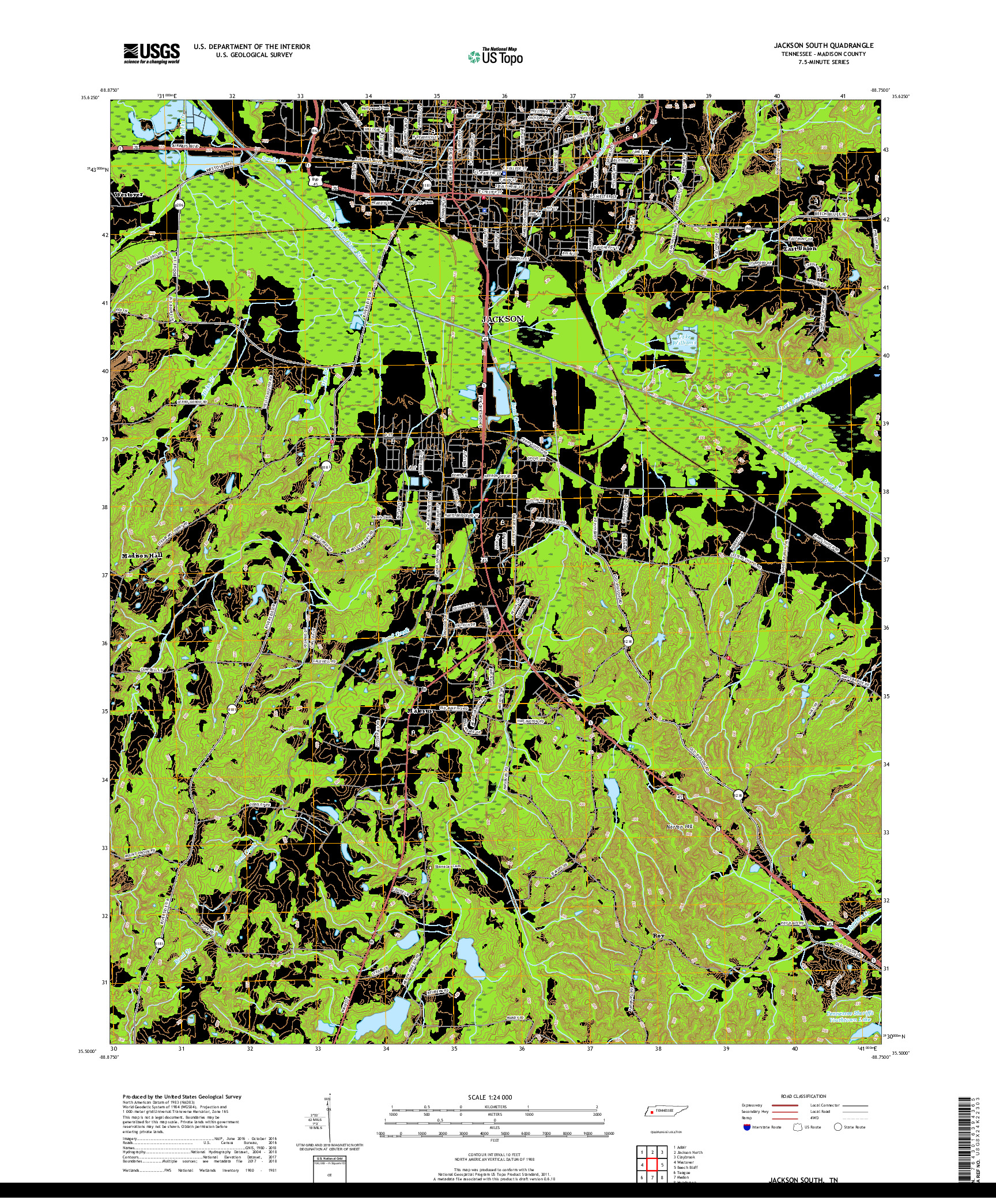 USGS US TOPO 7.5-MINUTE MAP FOR JACKSON SOUTH, TN 2019