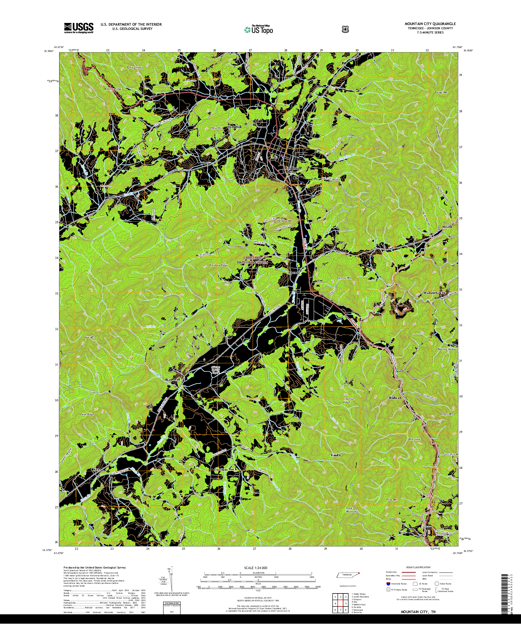 USGS US TOPO 7.5-MINUTE MAP FOR MOUNTAIN CITY, TN 2019