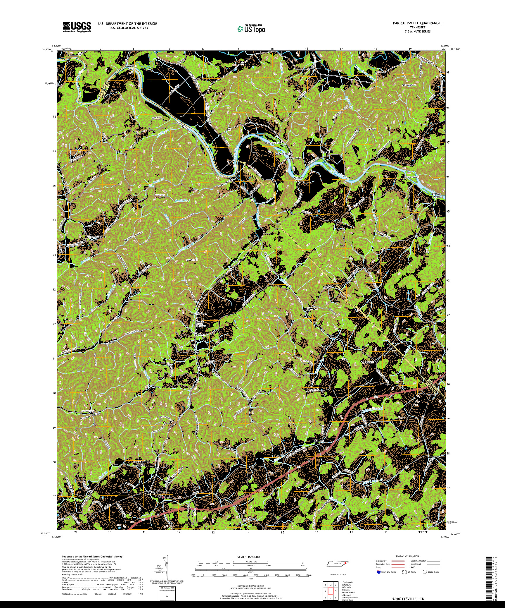 USGS US TOPO 7.5-MINUTE MAP FOR PARROTTSVILLE, TN 2019