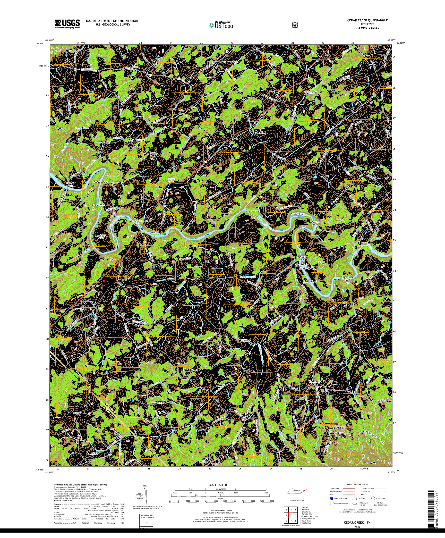 USGS US TOPO 7.5-MINUTE MAP FOR CEDAR CREEK, TN 2019