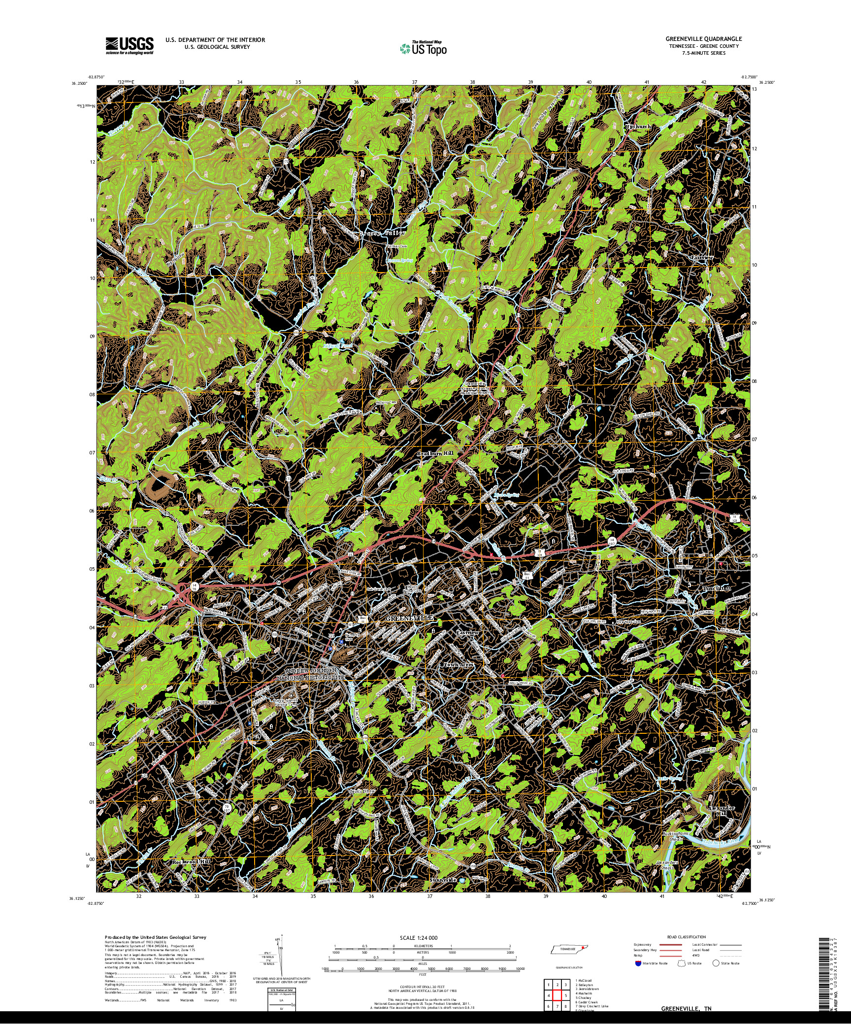 USGS US TOPO 7.5-MINUTE MAP FOR GREENEVILLE, TN 2019