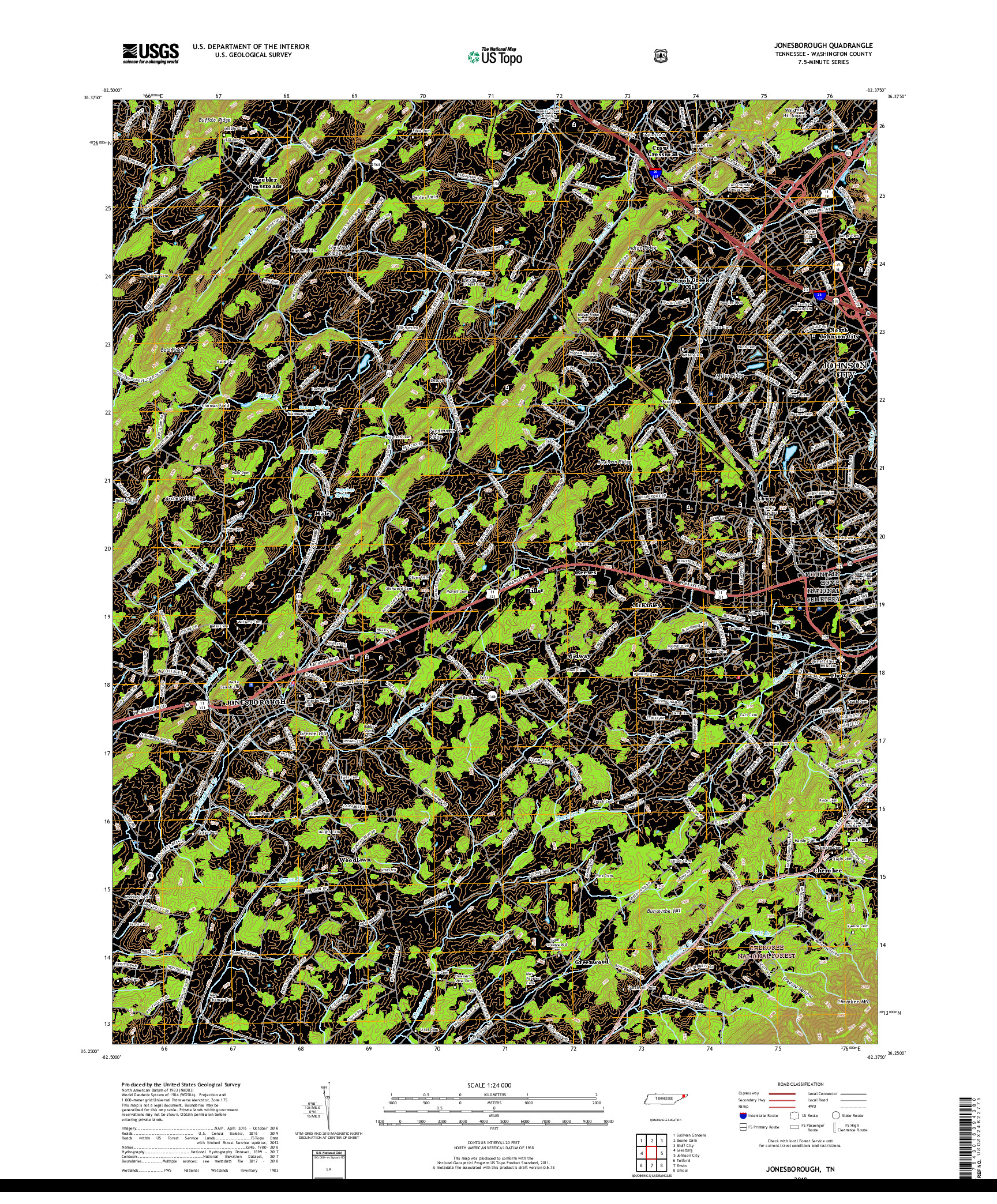 USGS US TOPO 7.5-MINUTE MAP FOR JONESBOROUGH, TN 2019