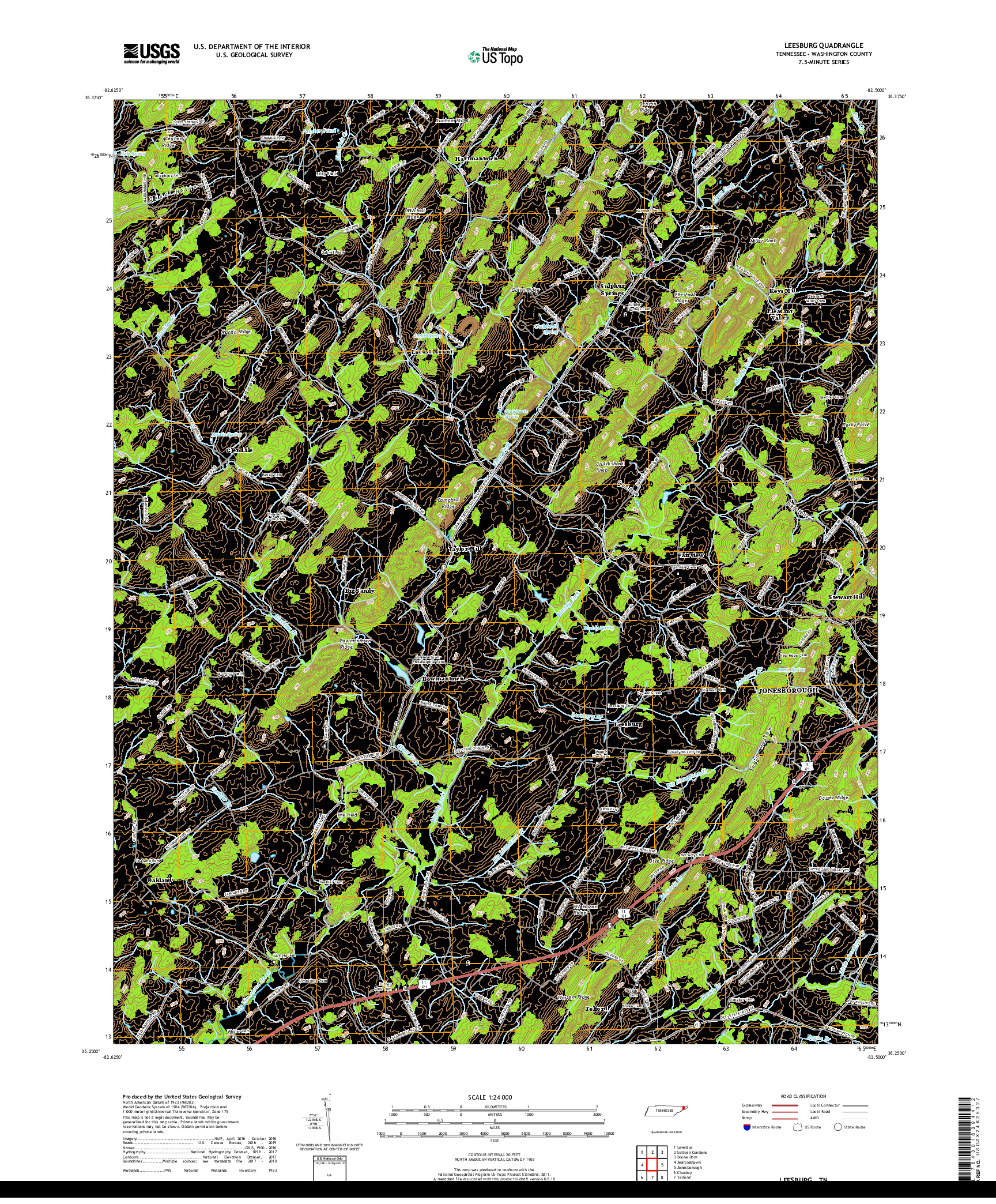 USGS US TOPO 7.5-MINUTE MAP FOR LEESBURG, TN 2019