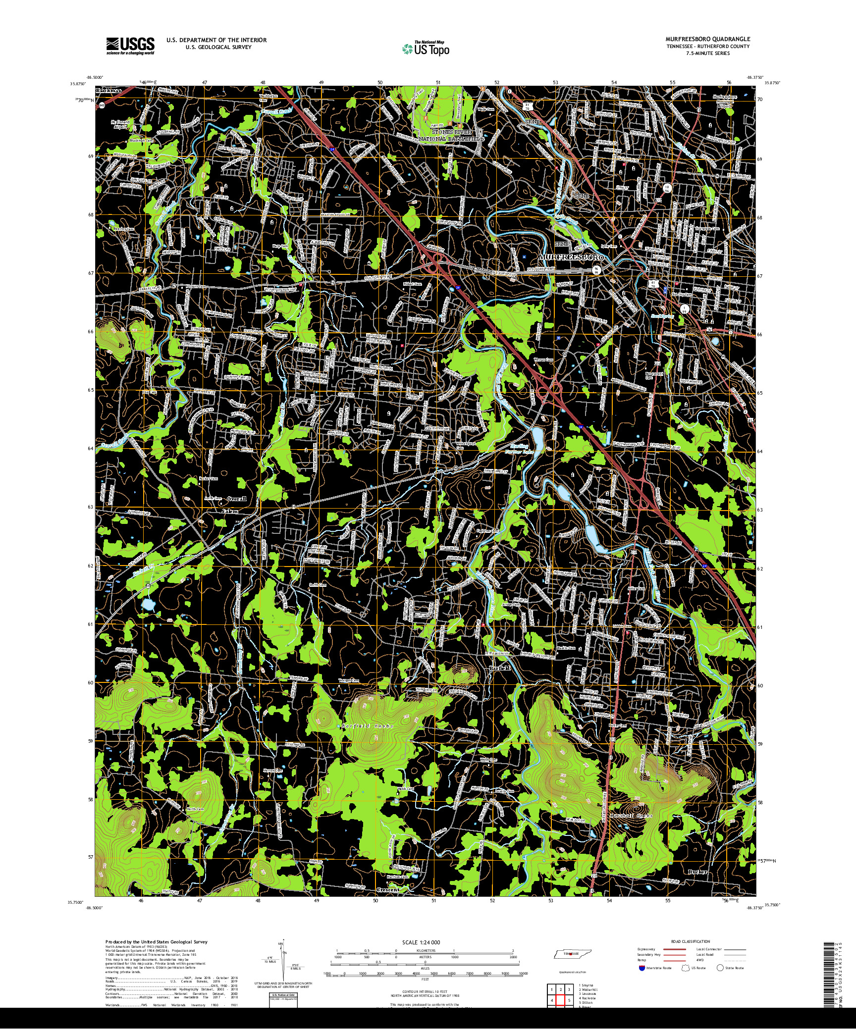 USGS US TOPO 7.5-MINUTE MAP FOR MURFREESBORO, TN 2019